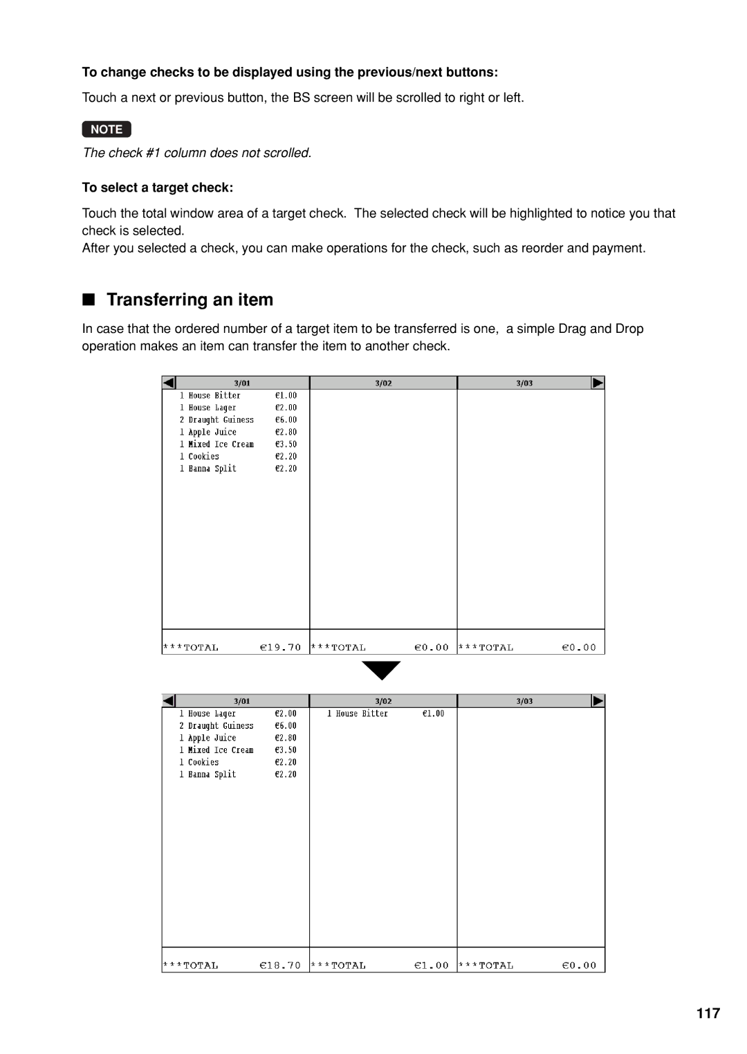 Sharp UP-X300 instruction manual Transferring an item, 117, To select a target check 