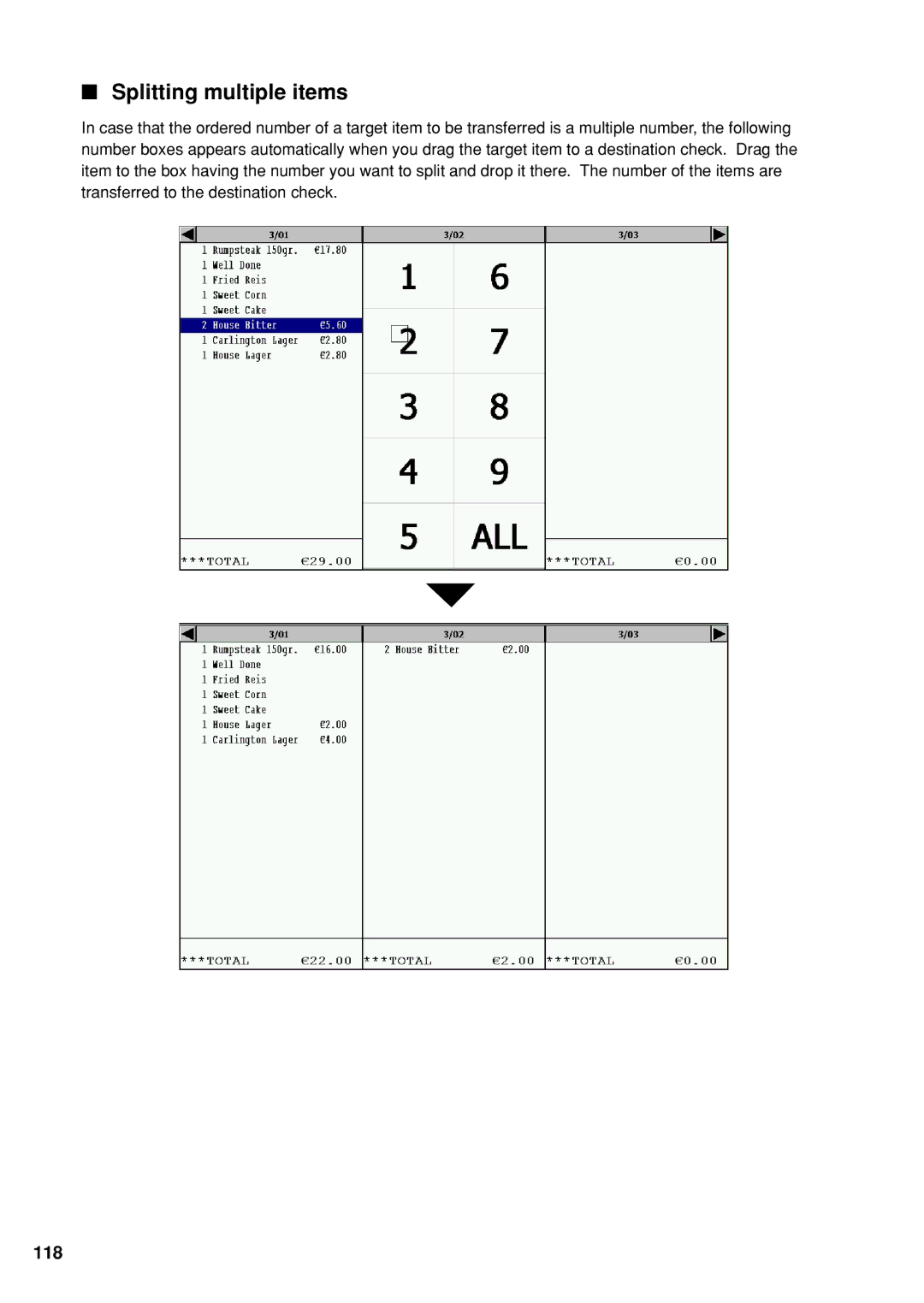 Sharp UP-X300 instruction manual Splitting multiple items, 118 