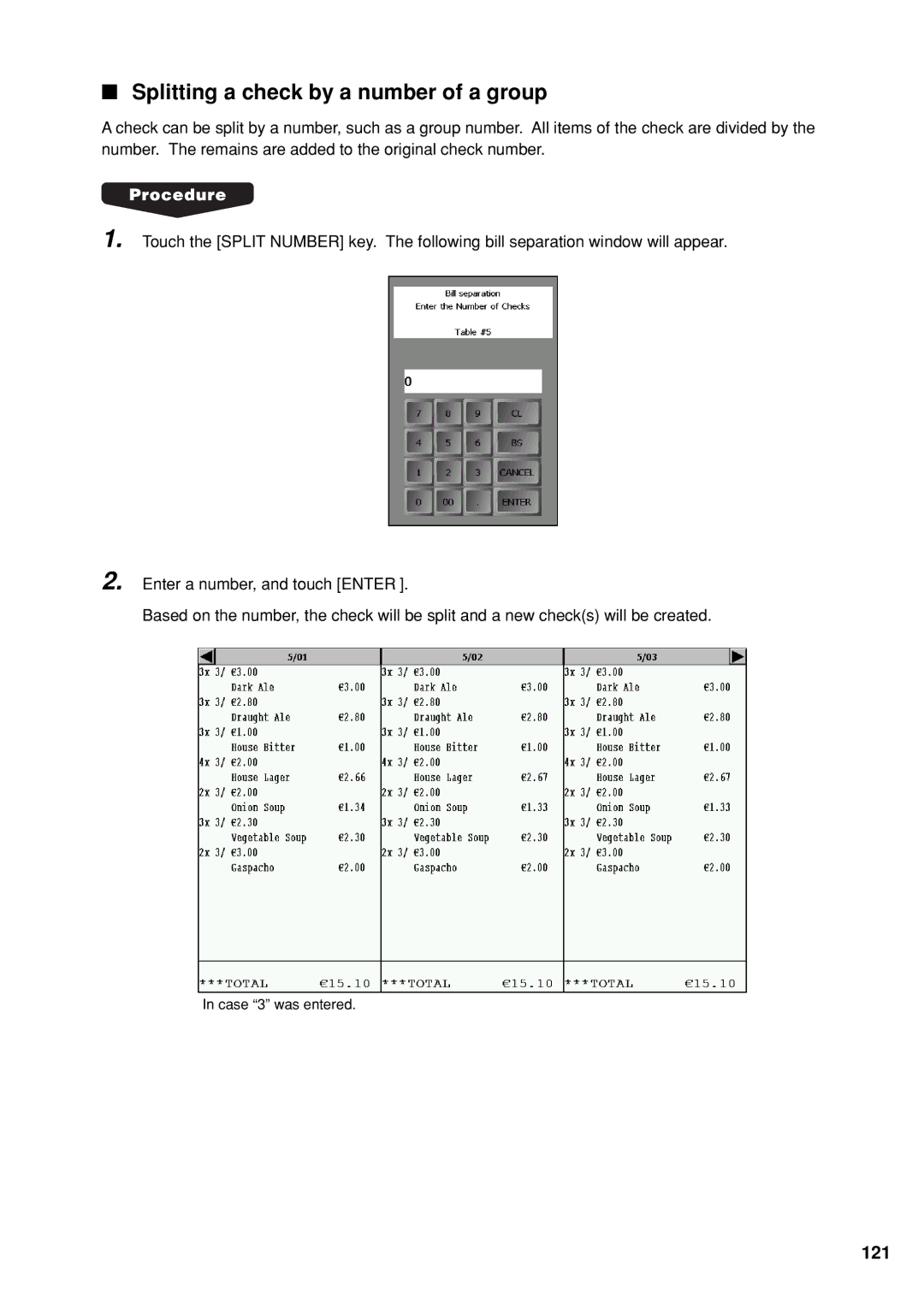 Sharp UP-X300 instruction manual Splitting a check by a number of a group, 121 