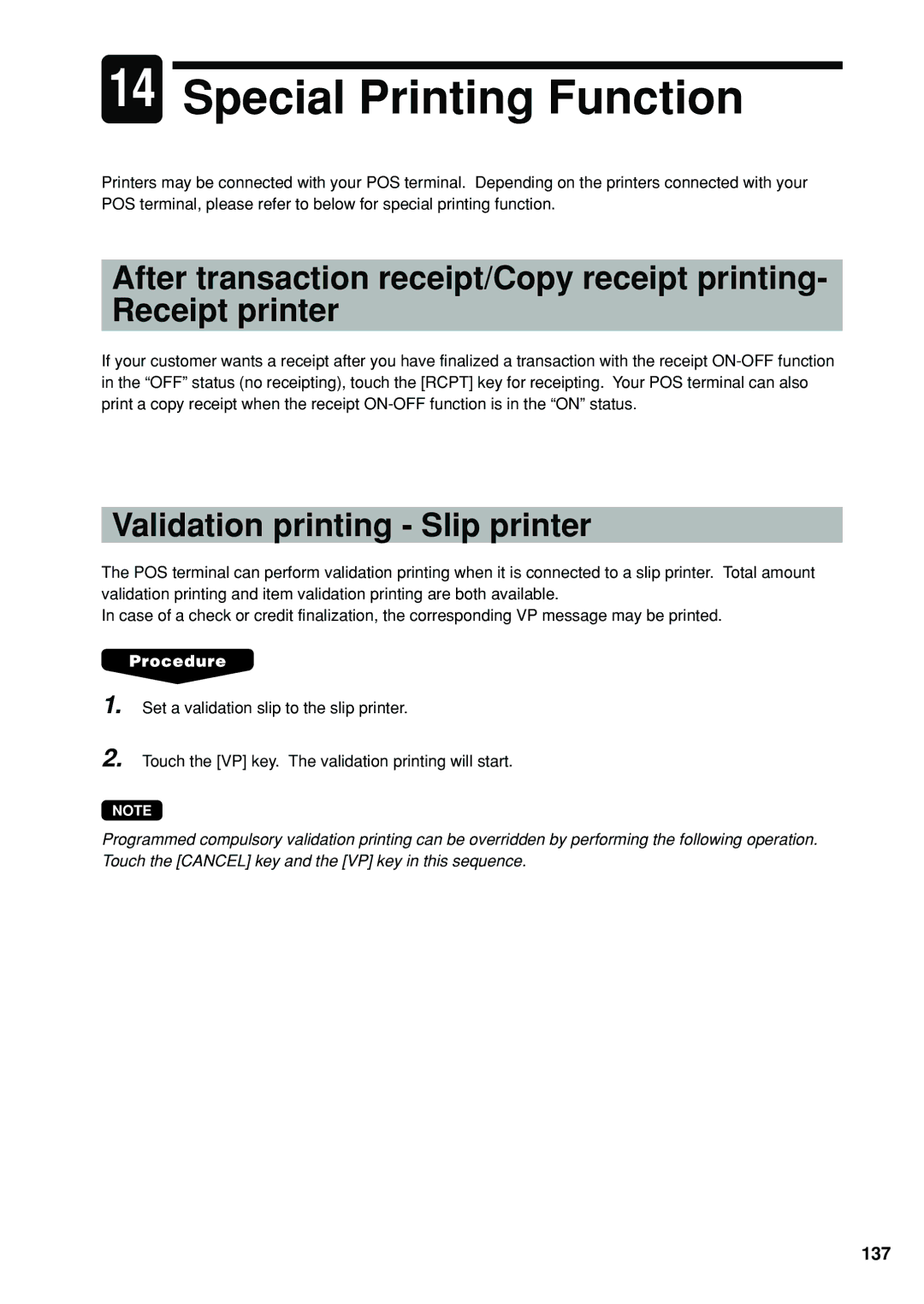 Sharp UP-X300 instruction manual Special Printing Function, Validation printing Slip printer, 137 