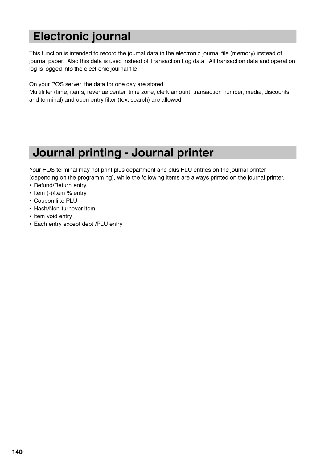 Sharp UP-X300 instruction manual Electronic journal, Journal printing Journal printer, 140 