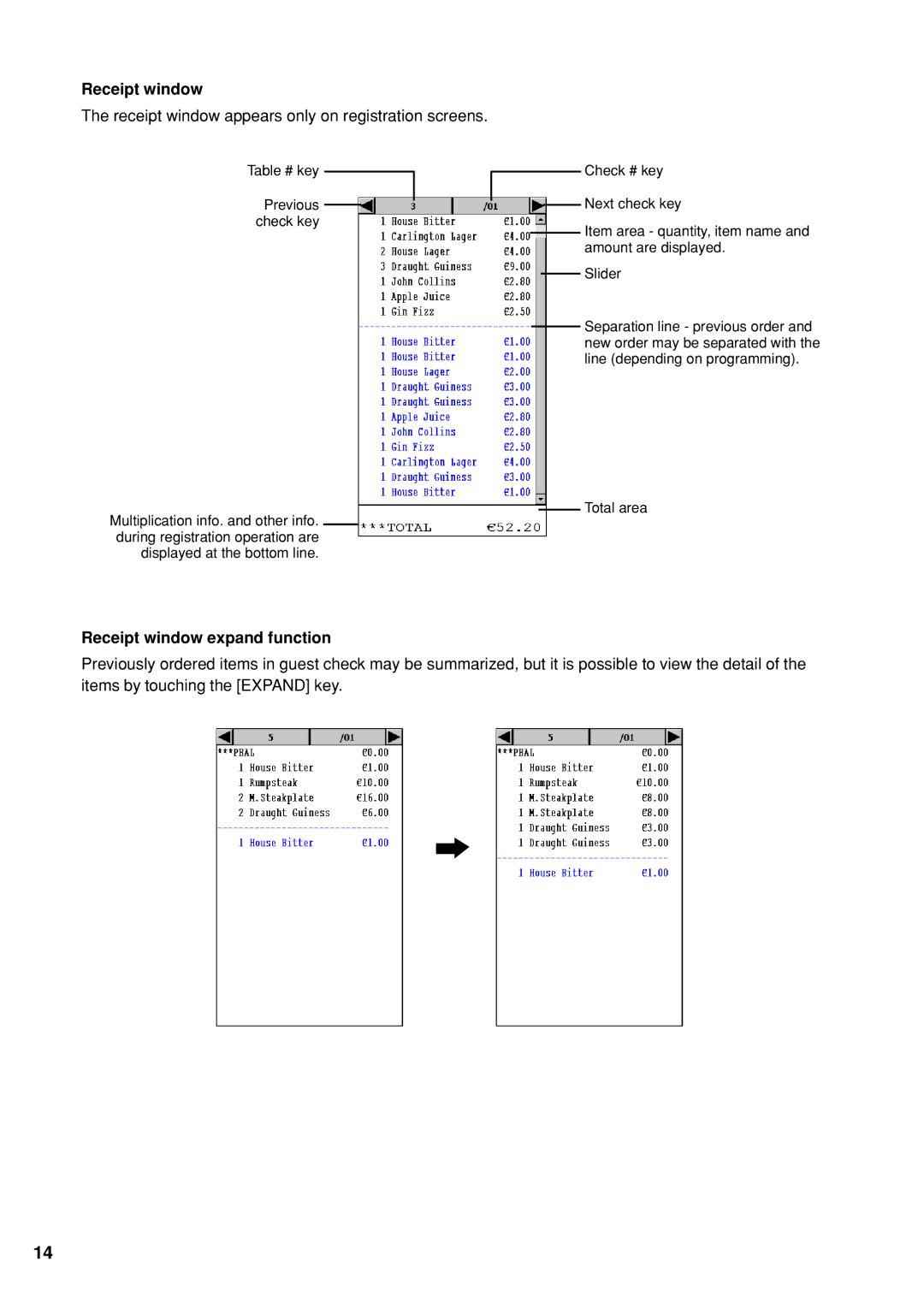 Sharp UP-X300 instruction manual Receipt window expand function 