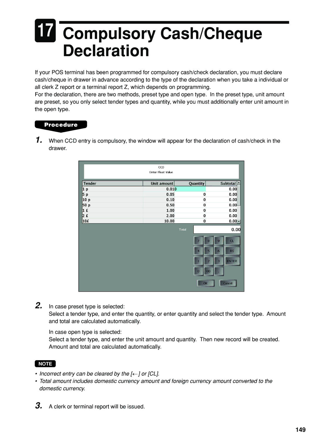 Sharp UP-X300 instruction manual Compulsory Cash/Cheque Declaration, 149 