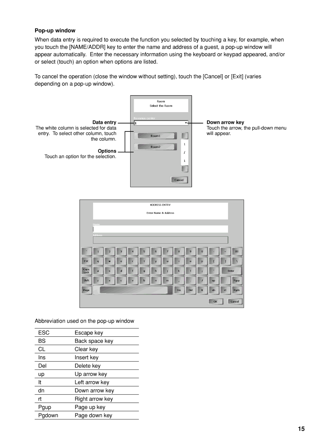 Sharp UP-X300 instruction manual Pop-up window, Esc 