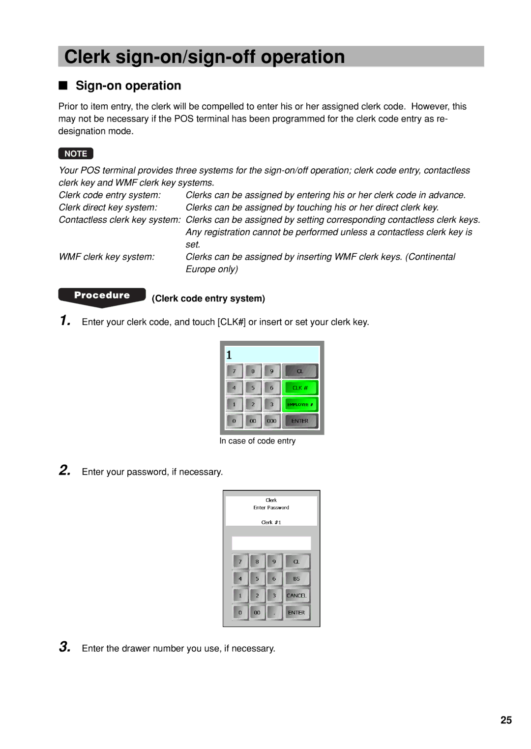 Sharp UP-X300 instruction manual Clerk sign-on/sign-off operation, Sign-on operation, Clerk code entry system 