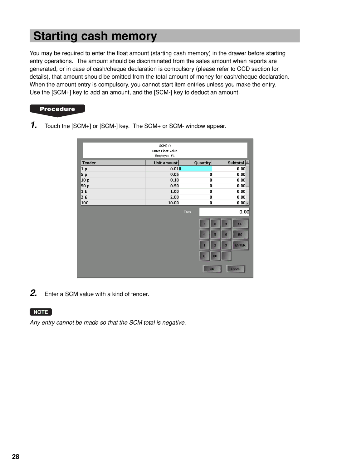 Sharp UP-X300 instruction manual Starting cash memory 