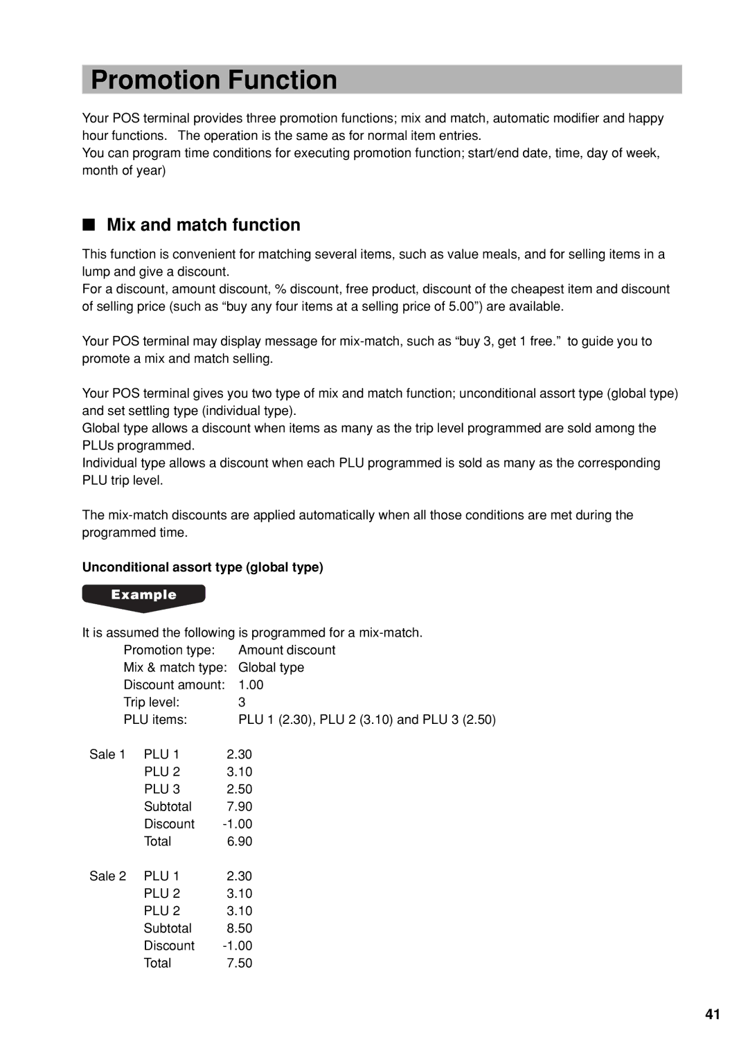 Sharp UP-X300 instruction manual Promotion Function, Mix and match function, Unconditional assort type global type 