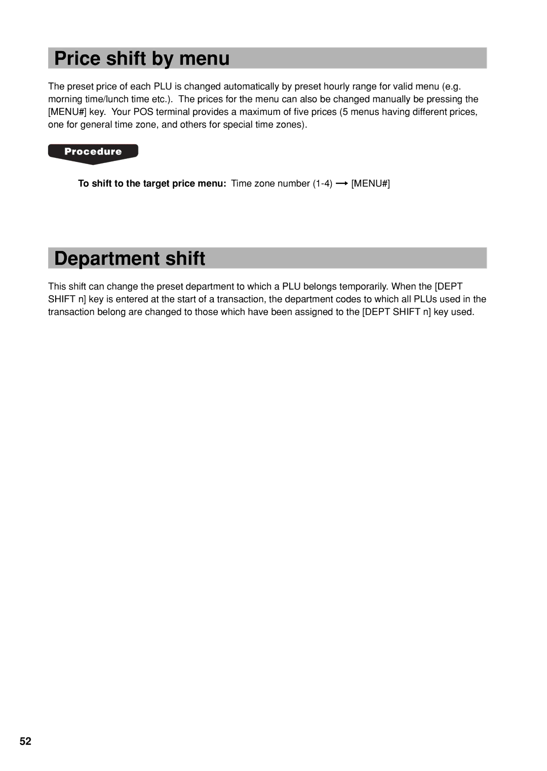 Sharp UP-X300 instruction manual Price shift by menu, Department shift 