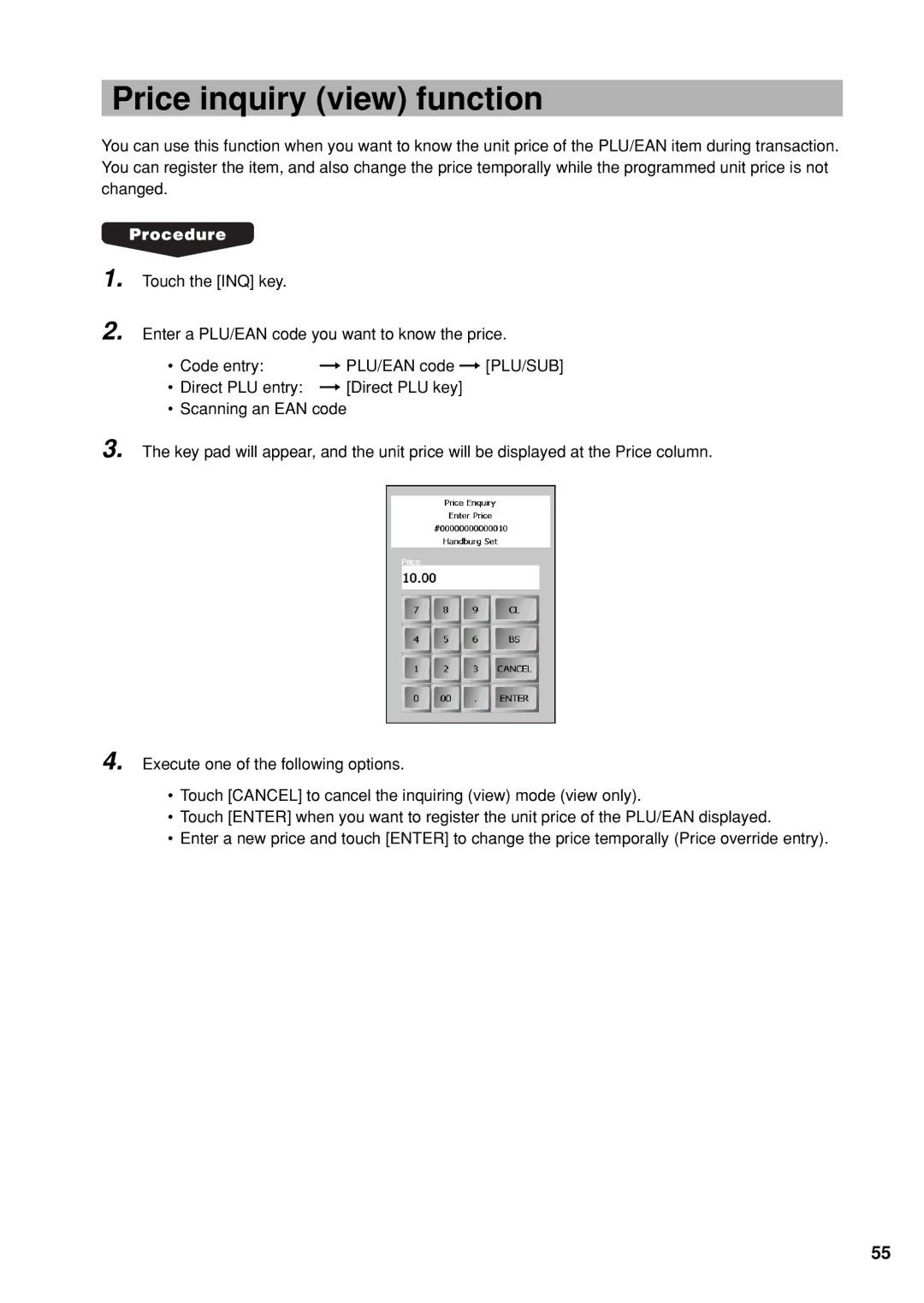 Sharp UP-X300 instruction manual Price inquiry view function 