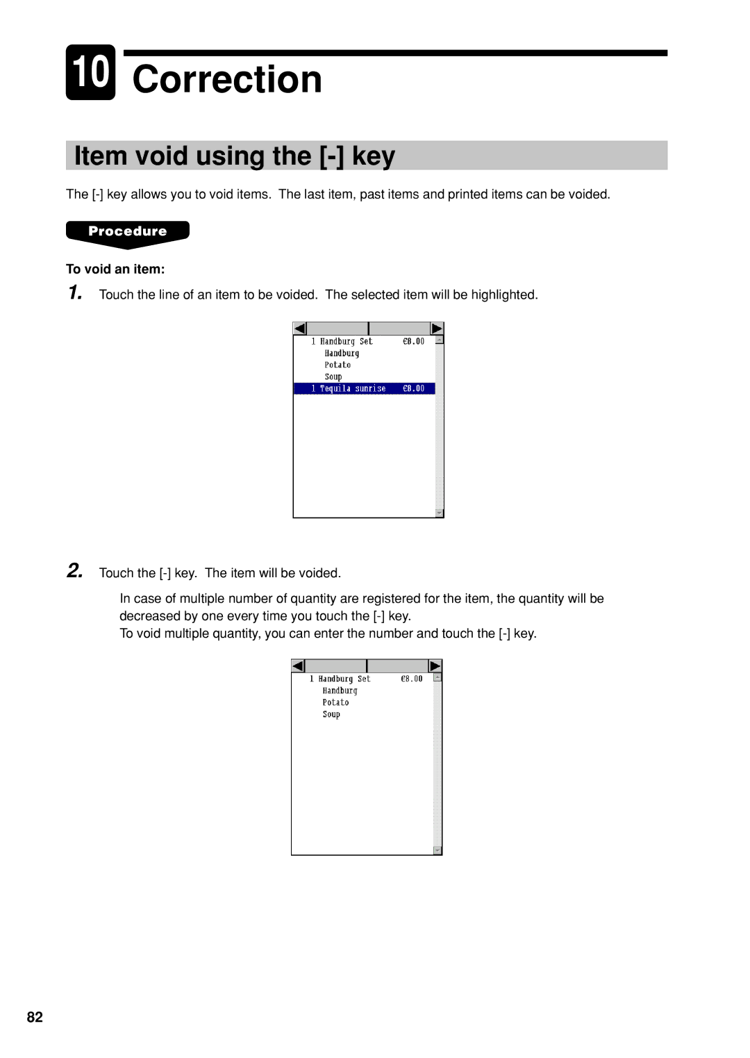 Sharp UP-X300 instruction manual Correction, Item void using the key, To void an item 