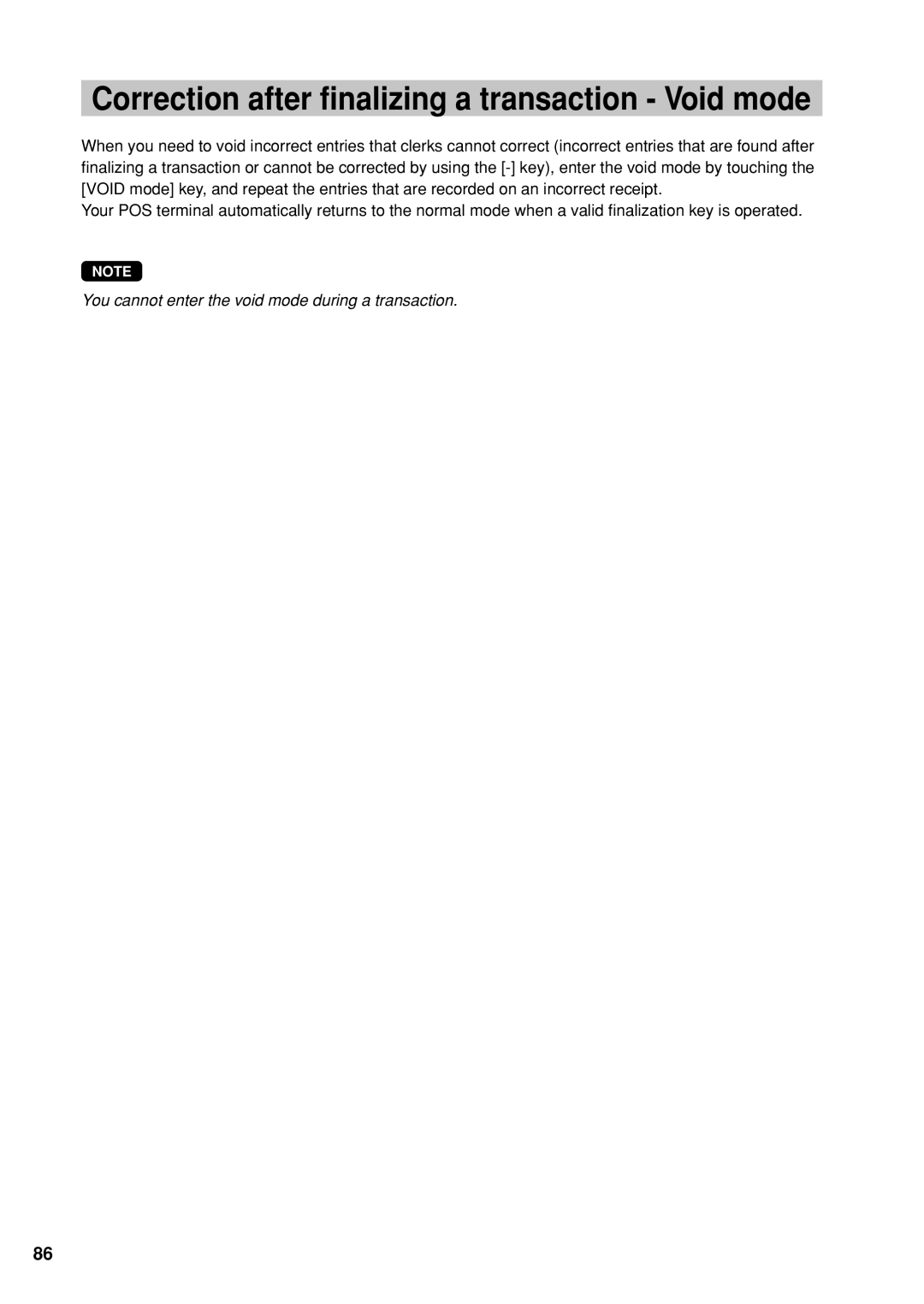 Sharp UP-X300 instruction manual Correction after finalizing a transaction Void mode 