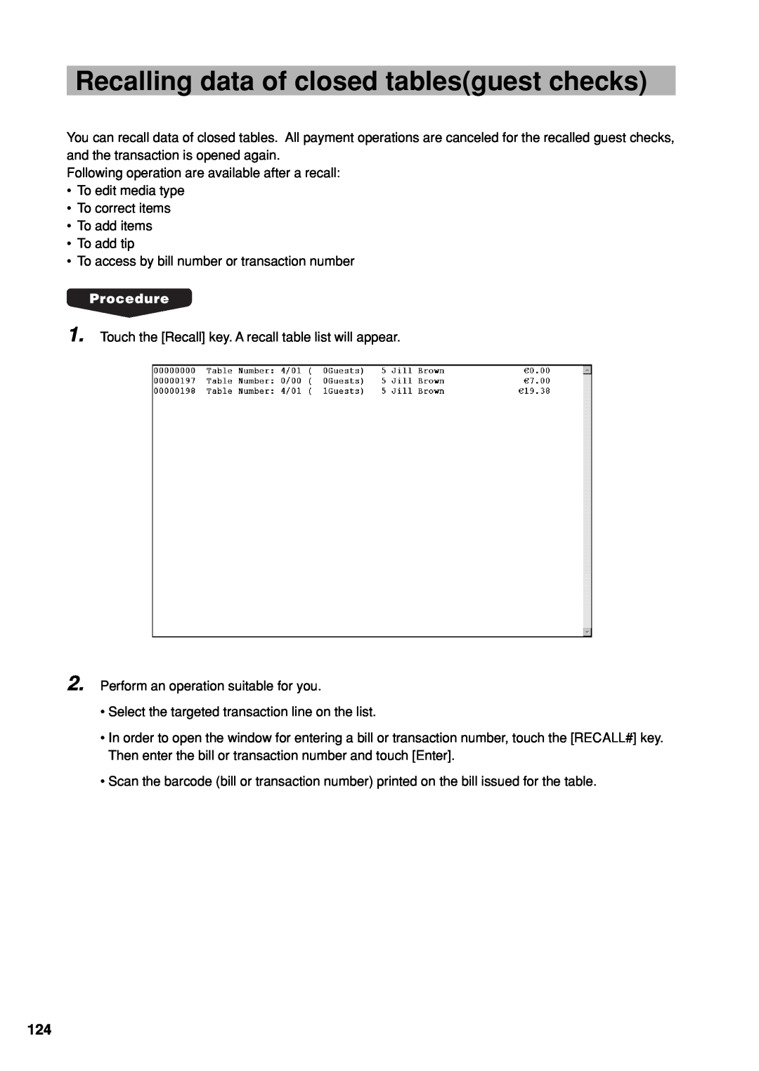Sharp UP-X300 instruction manual Recalling data of closed tablesguest checks 