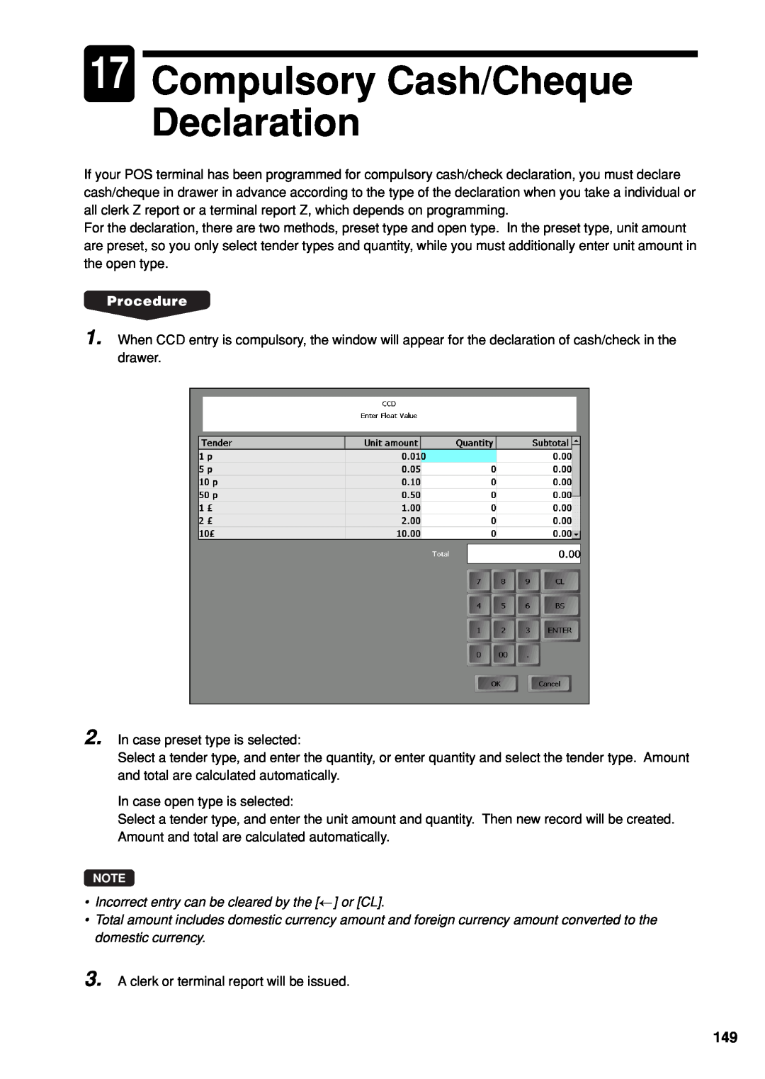 Sharp UP-X300 instruction manual 17Compulsory Cash/Cheque Declaration 