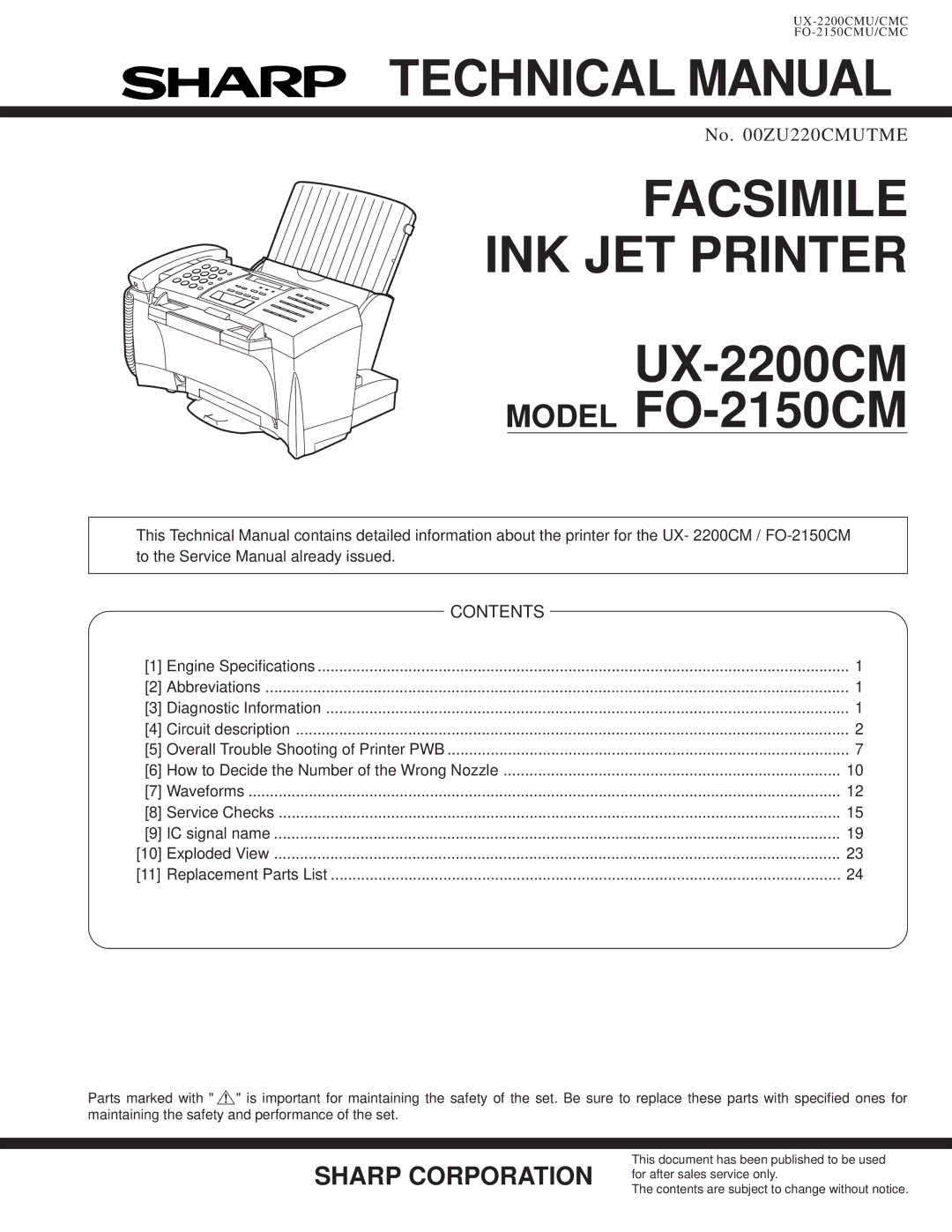 Sharp FO-2150CM, UX-2200CM technical manual Technical Manual 