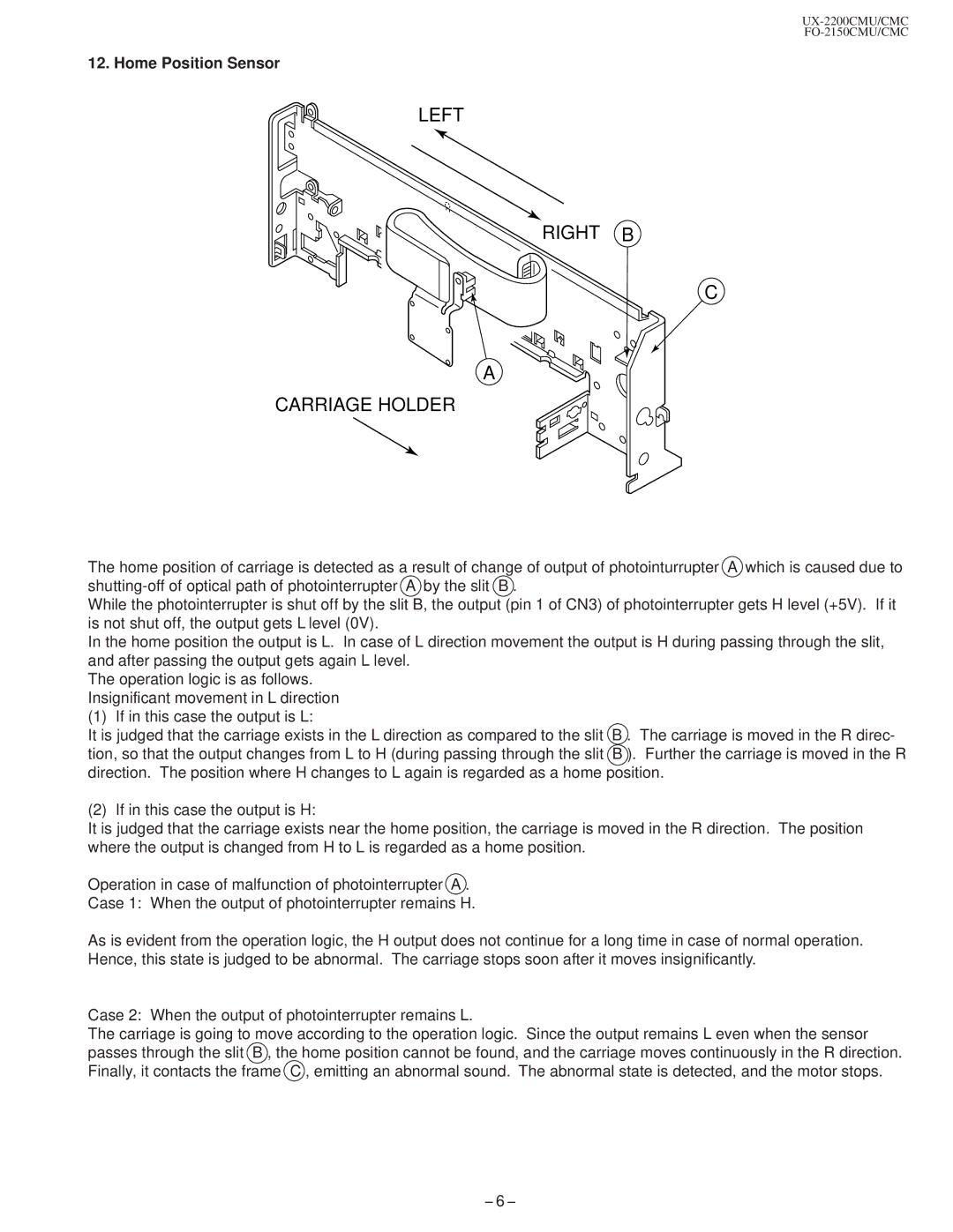 Sharp FO-2150CM, UX-2200CM technical manual Left Right B Carriage Holder, Home Position Sensor 