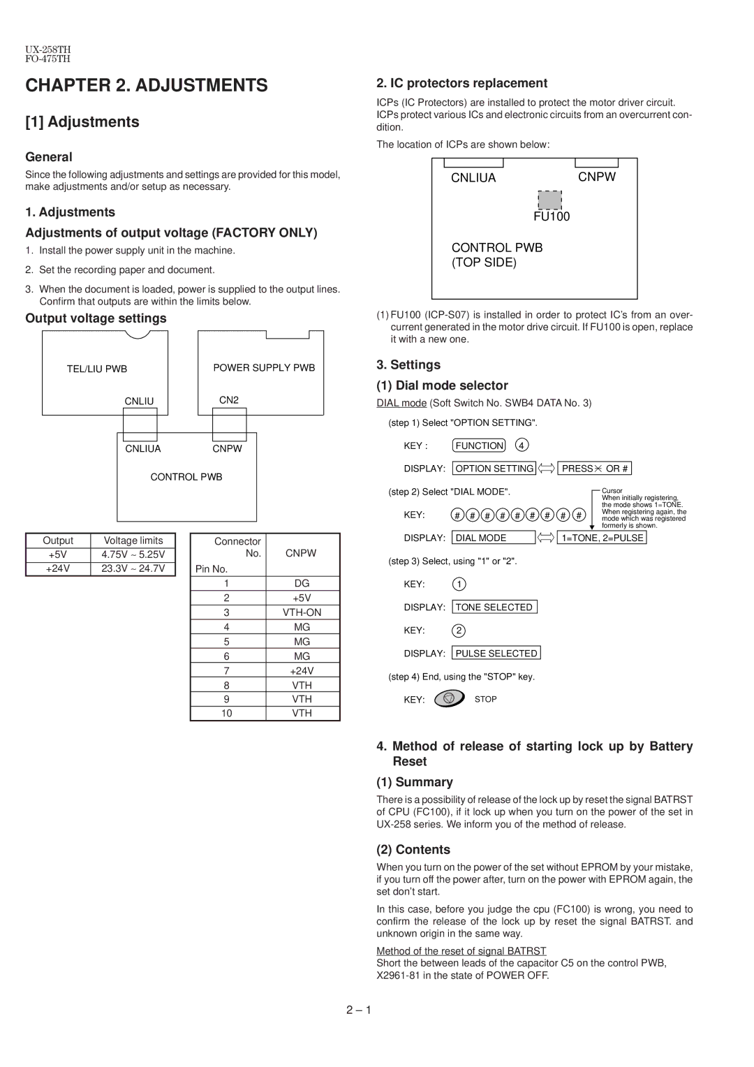 Sharp UX-258TH, FO-475TH manual Adjustments 