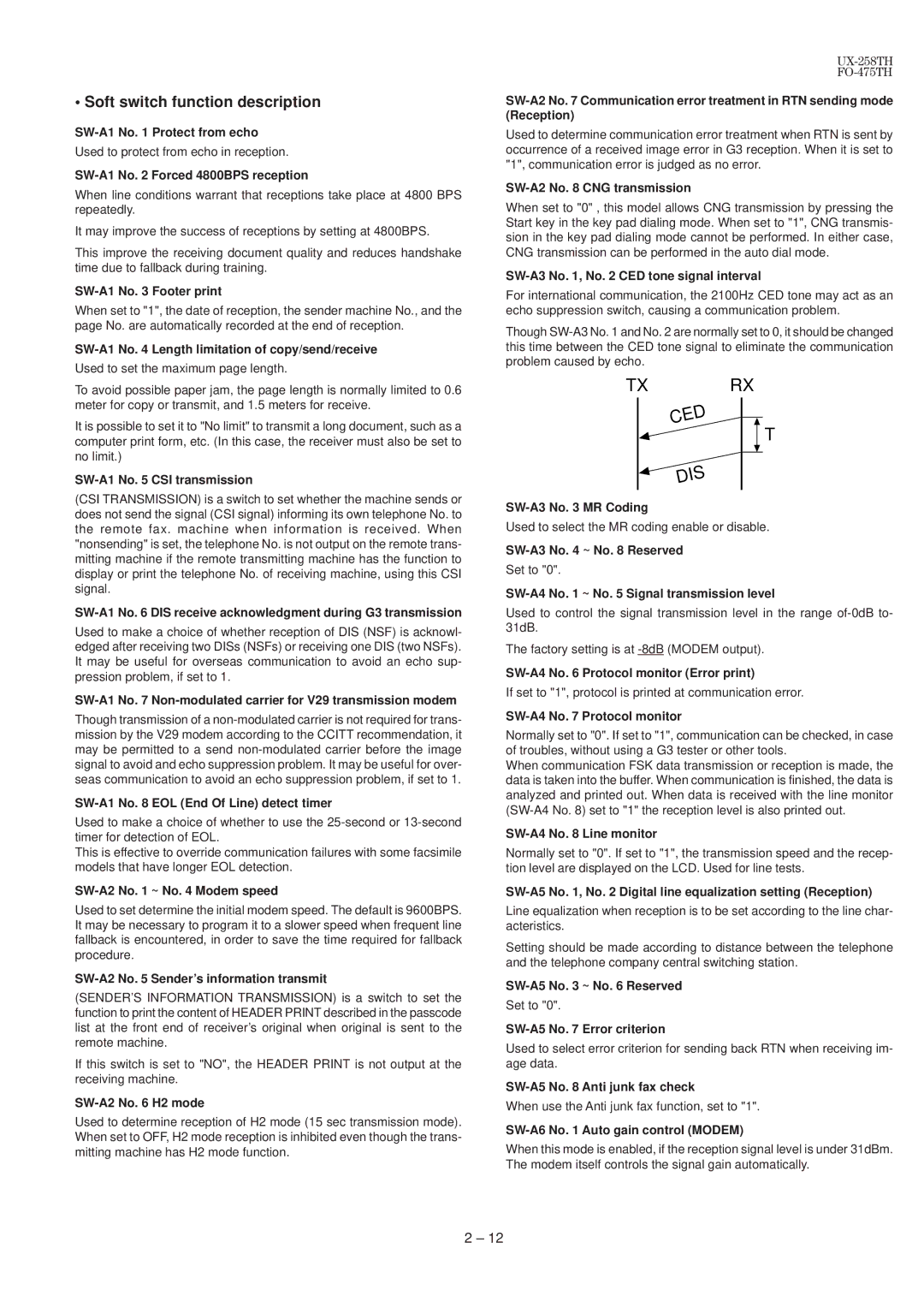 Sharp FO-475TH, UX-258TH manual Soft switch function description 