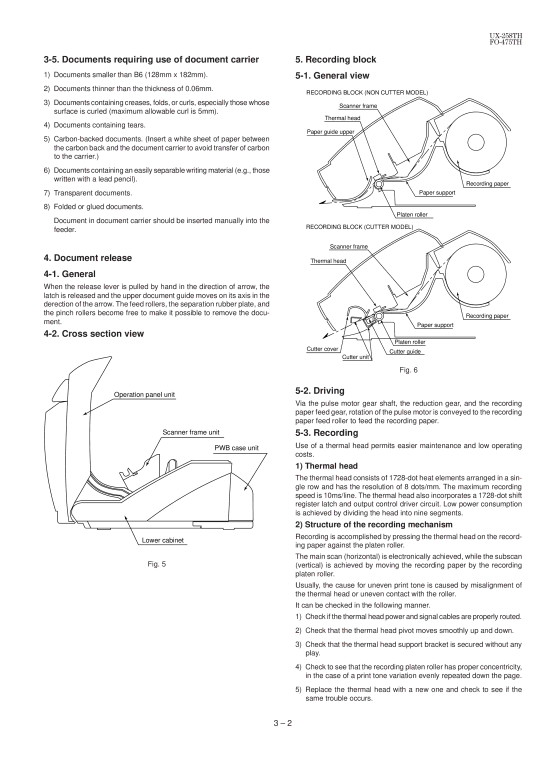 Sharp FO-475TH manual Documents requiring use of document carrier, Document release General, Cross section view, Driving 