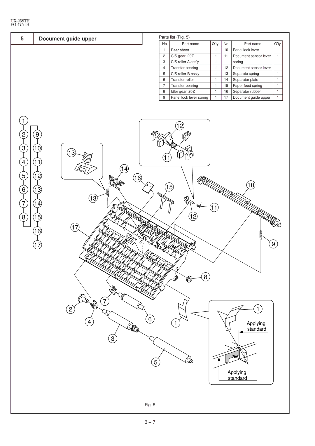 Sharp UX-258TH, FO-475TH manual Document guide upper 