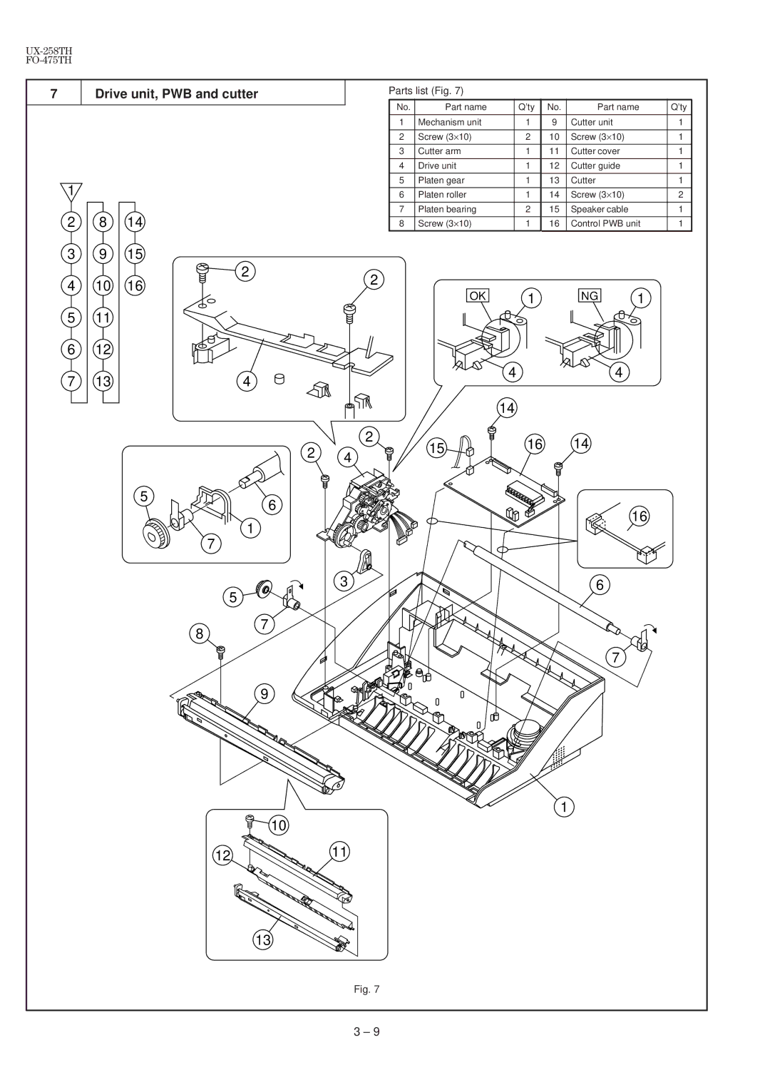 Sharp UX-258TH, FO-475TH manual 1211, Drive unit, PWB and cutter 