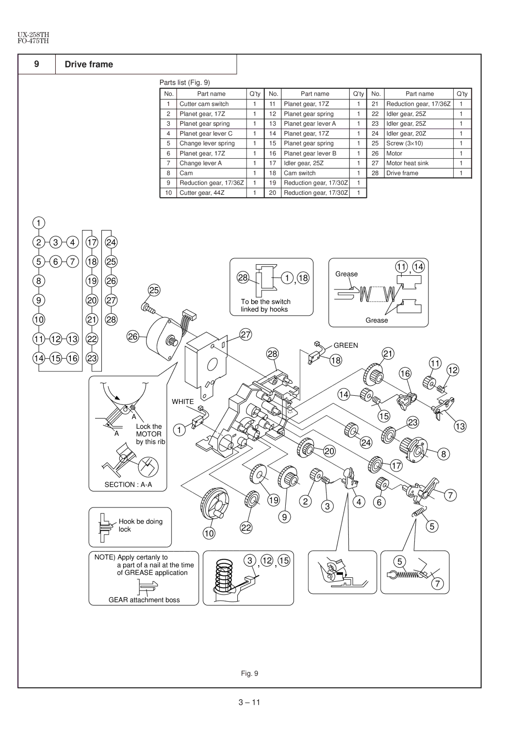 Sharp UX-258TH, FO-475TH manual Drive frame, 1811 