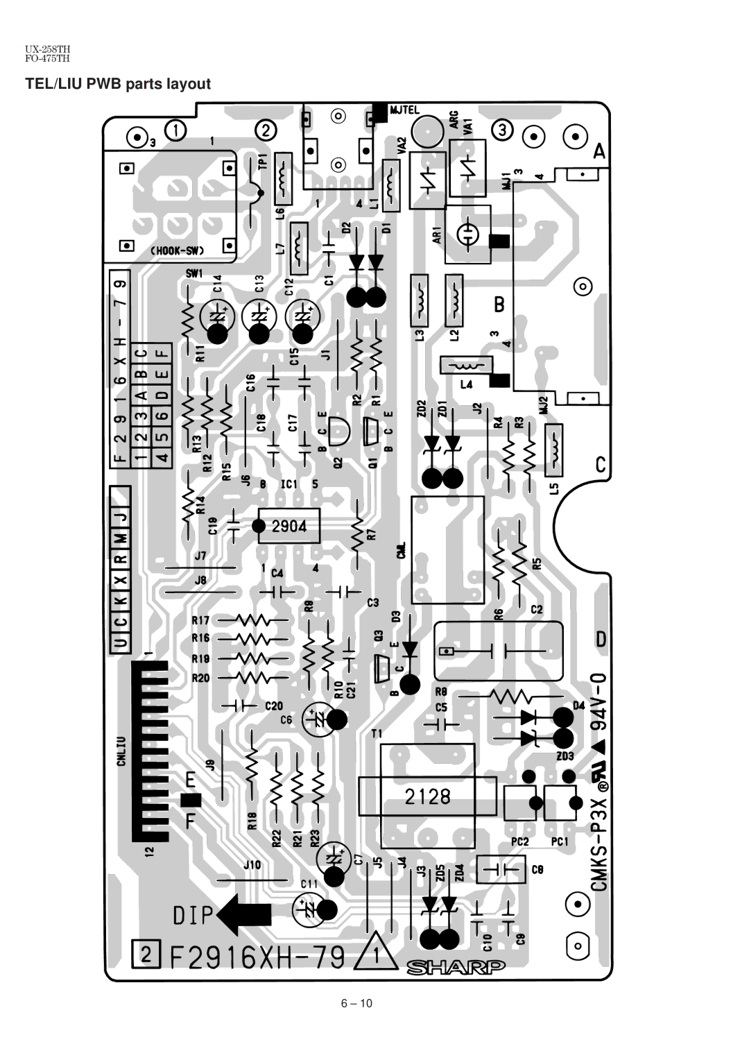 Sharp FO-475TH, UX-258TH manual TEL/LIU PWB parts layout 