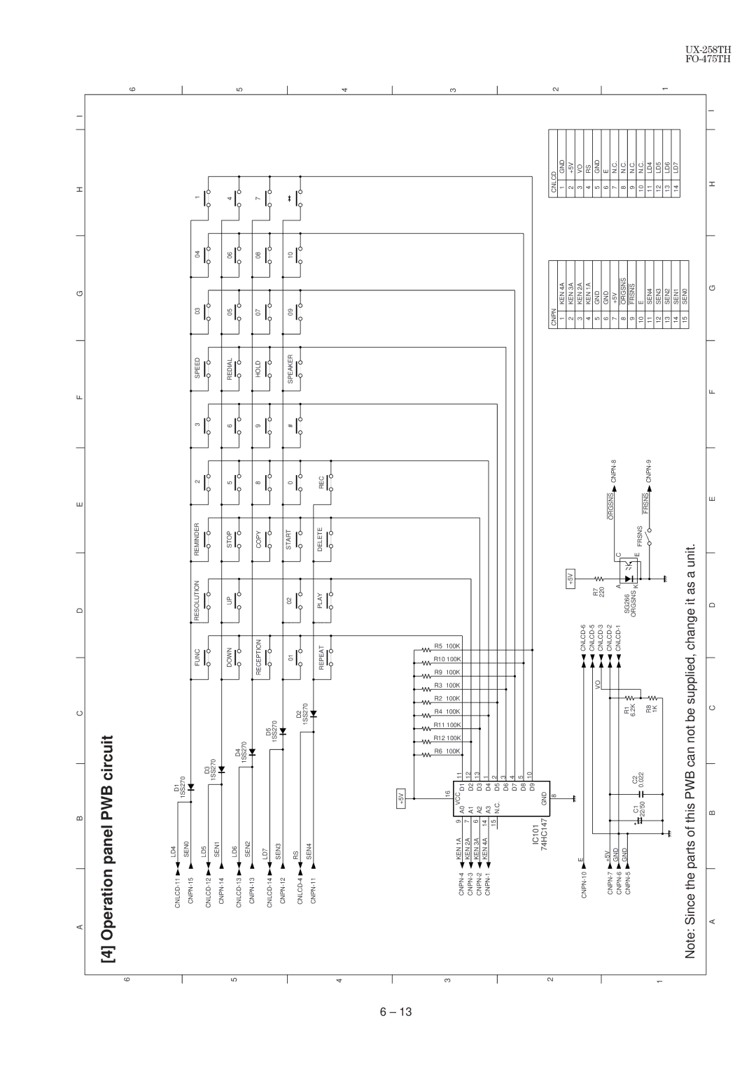 Sharp UX-258TH, FO-475TH manual Operation panel PWB circuit, IC101 74HC147 