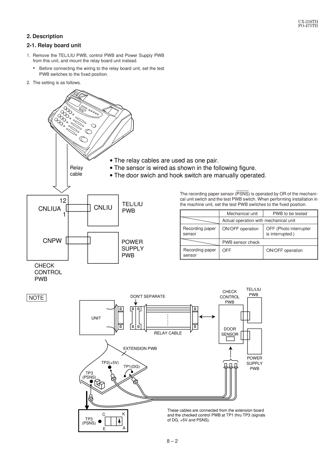 Sharp UX-258TH, FO-475TH manual Description Relay board unit, Off 