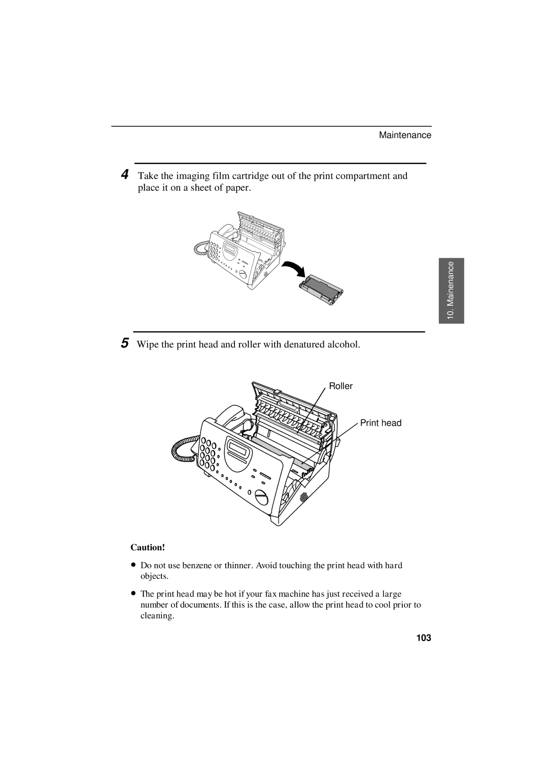 Sharp UX-300 operation manual Wipe the print head and roller with denatured alcohol 