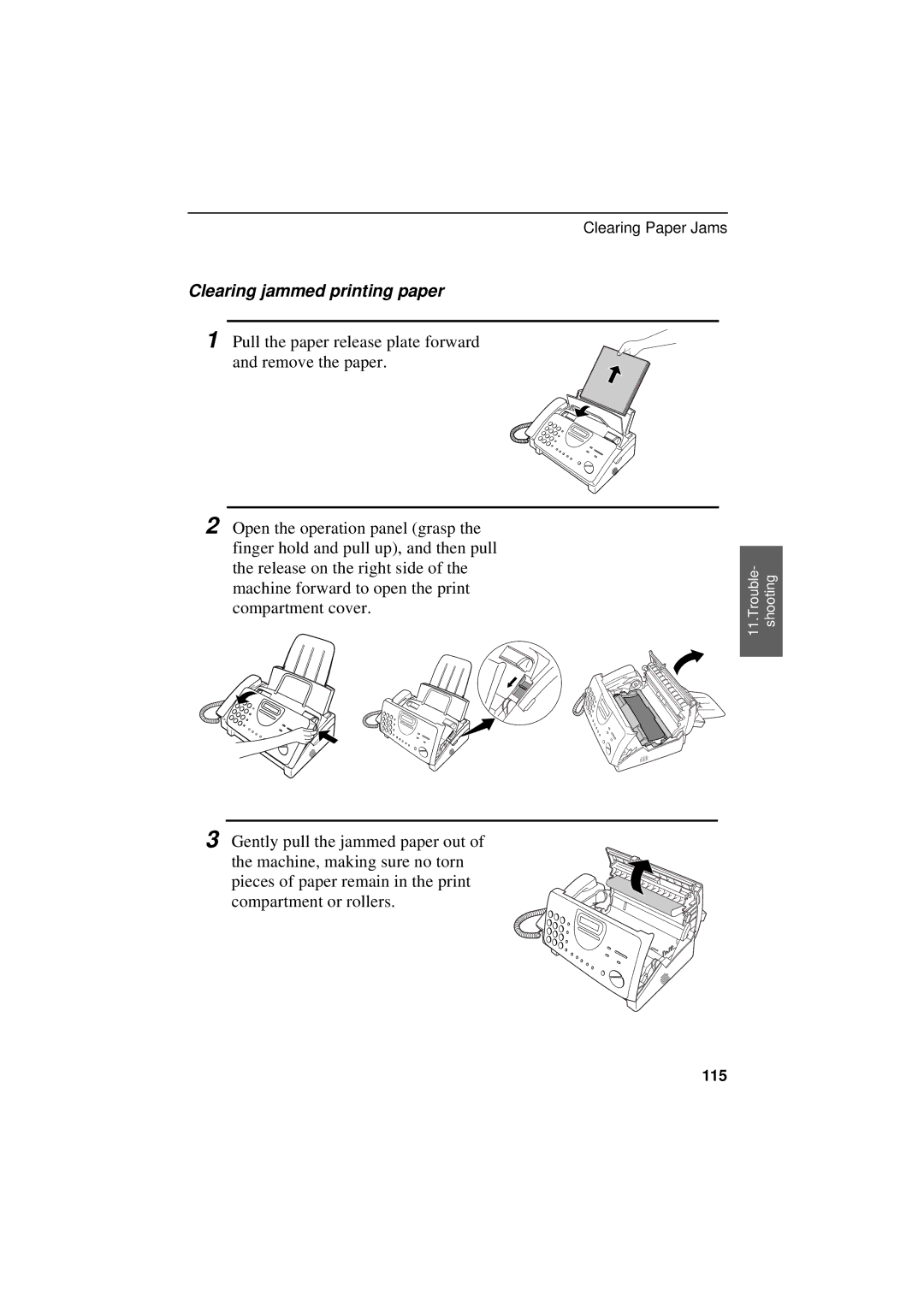 Sharp UX-300 operation manual Clearing jammed printing paper 