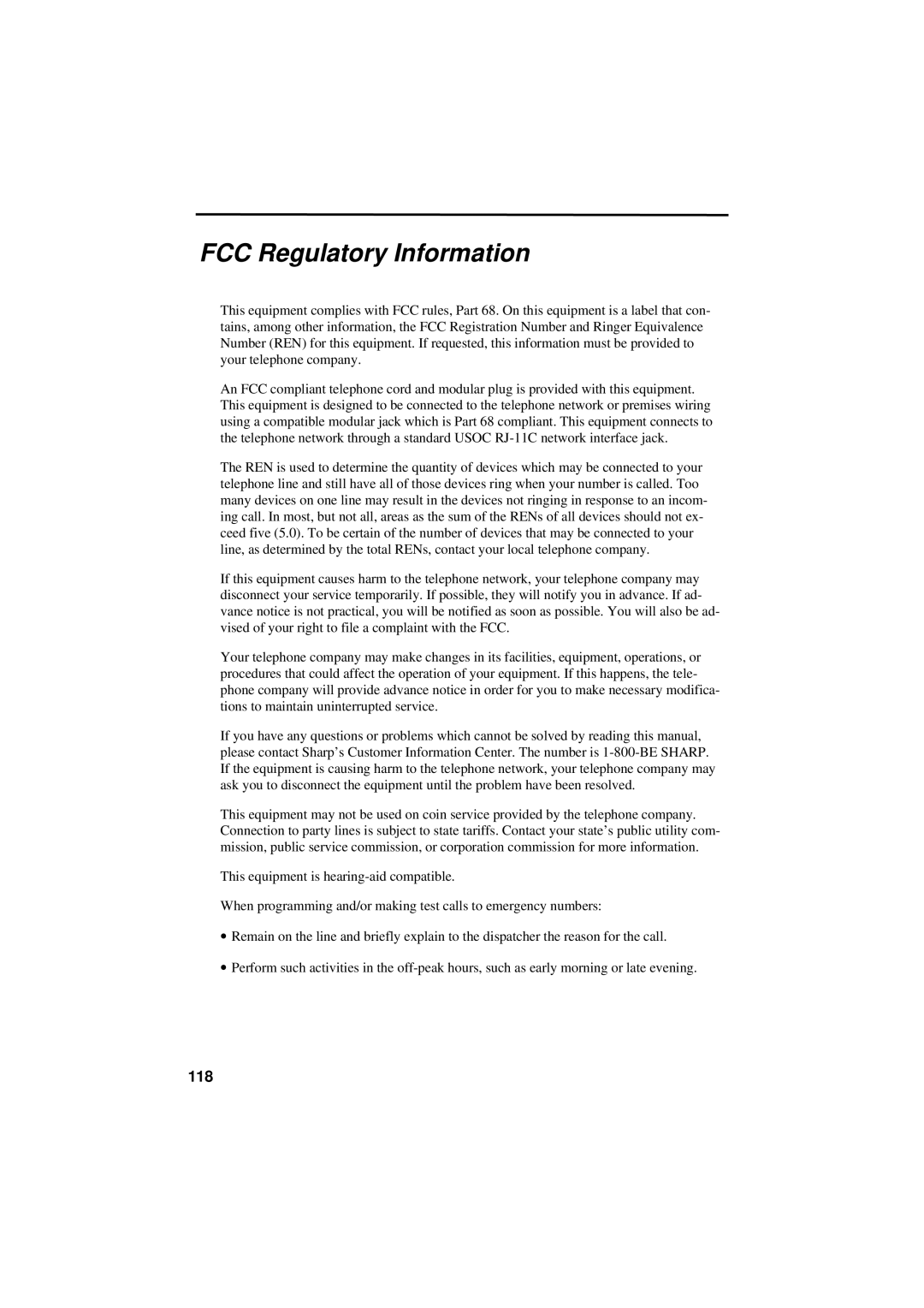 Sharp UX-300 operation manual FCC Regulatory Information 