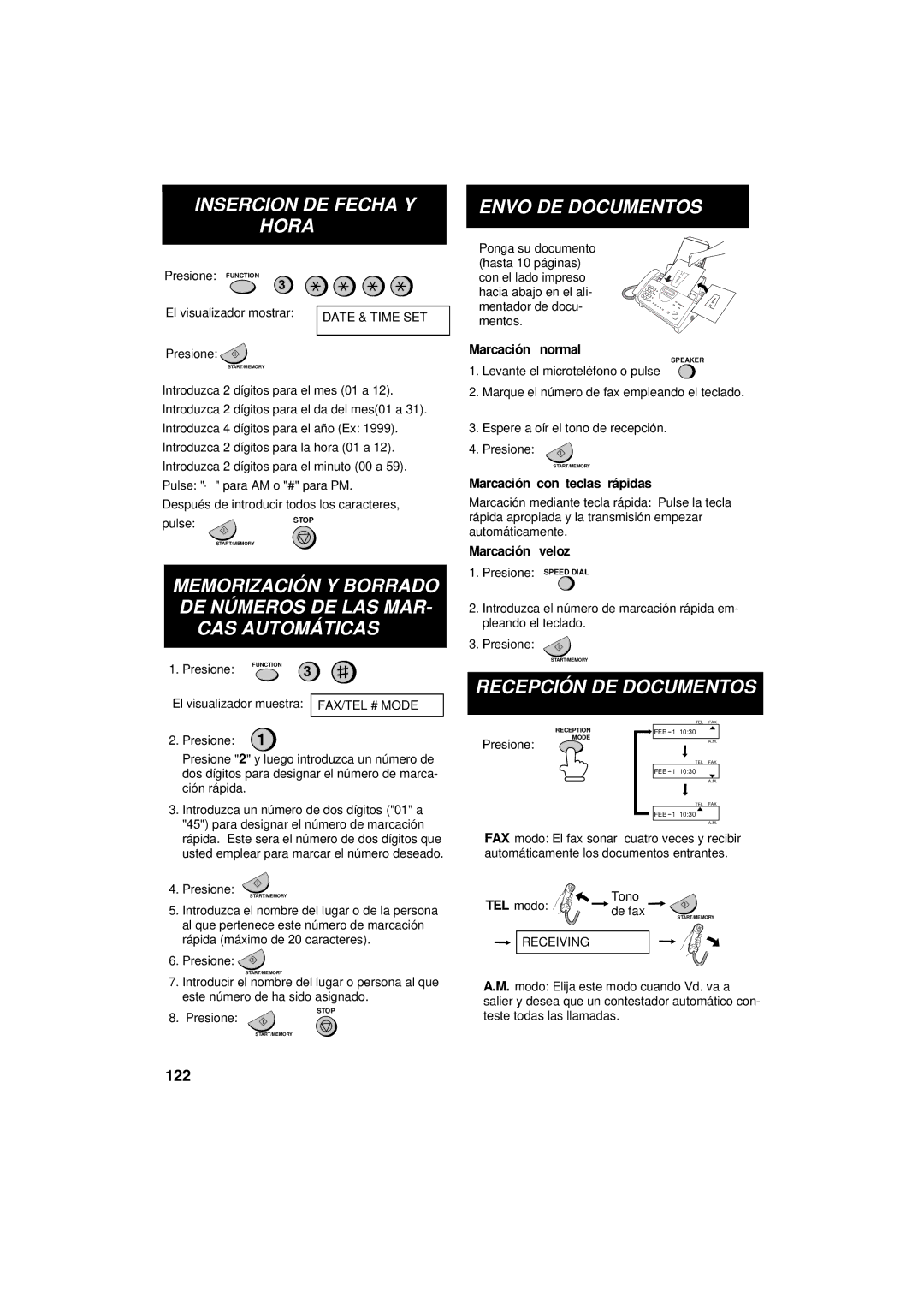 Sharp UX-300 operation manual Insercion DE Fecha Y Hora Envo DE Documentos 