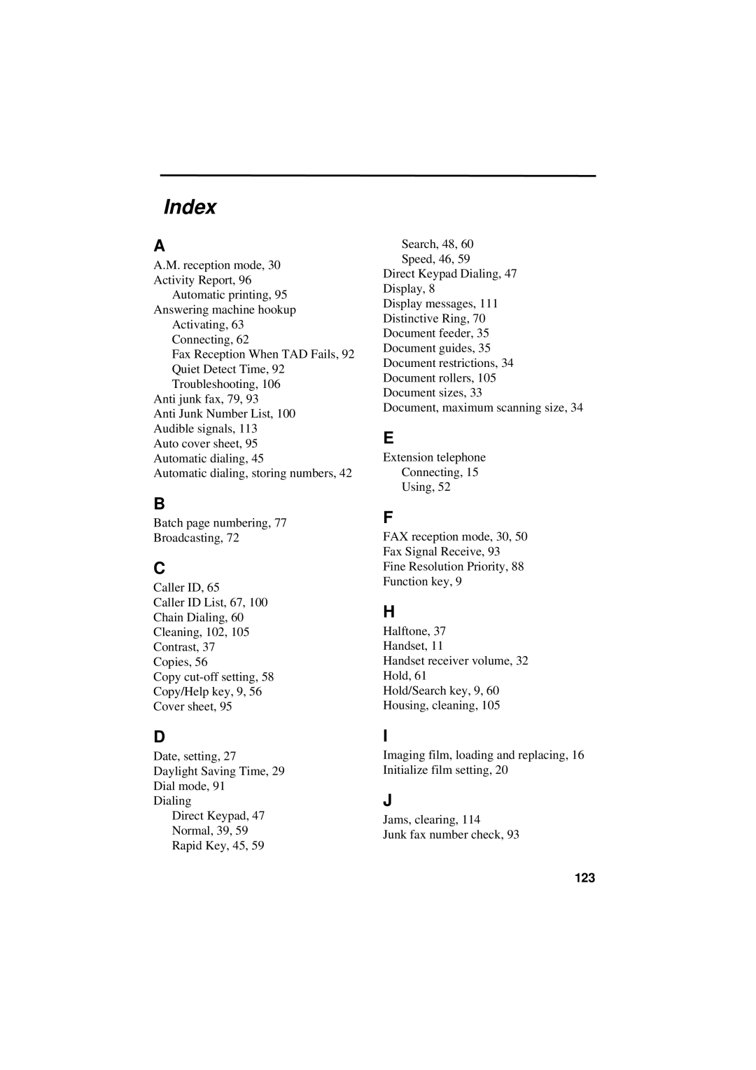 Sharp UX-300 operation manual Index 