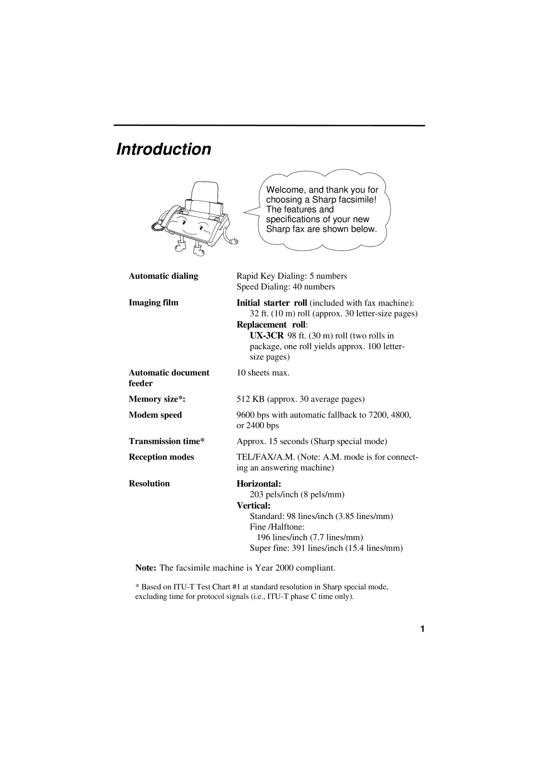 Sharp UX-300 operation manual Introduction, Replacement roll 