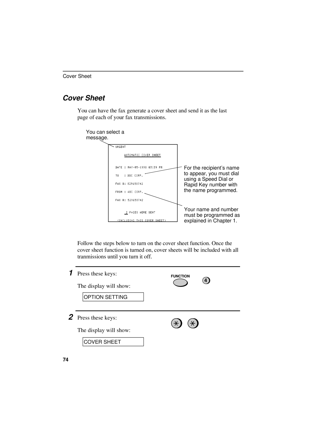 Sharp UX-300 operation manual Cover Sheet 