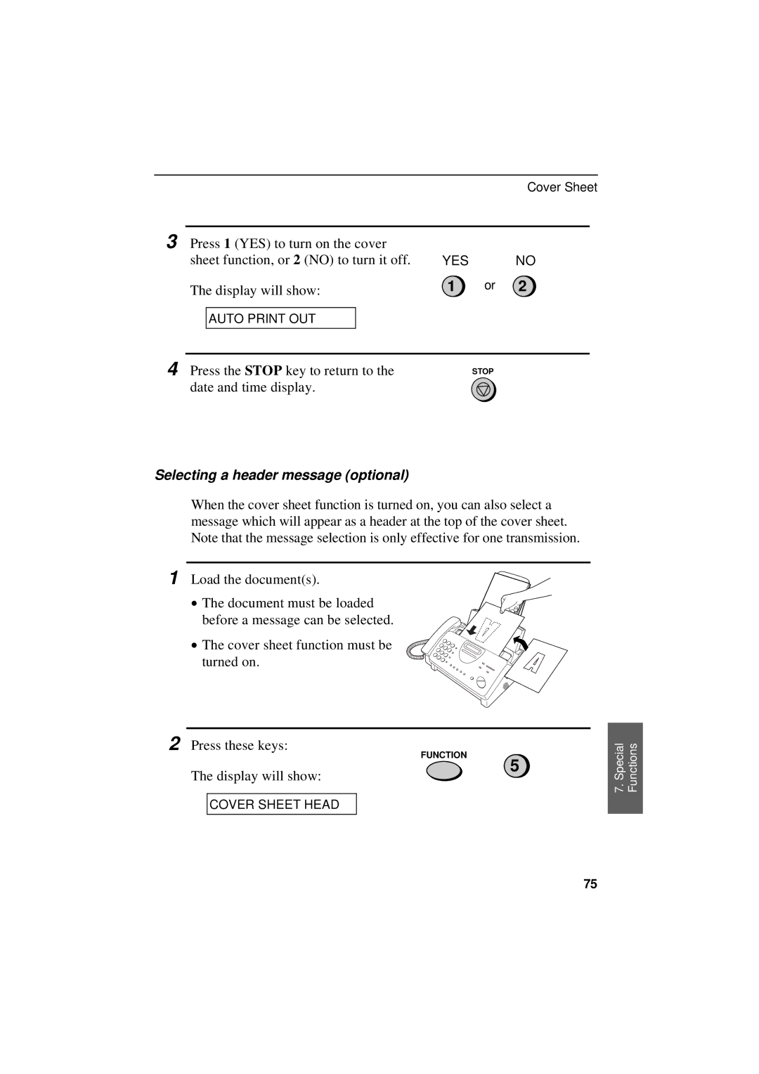 Sharp UX-300 operation manual Selecting a header message optional 