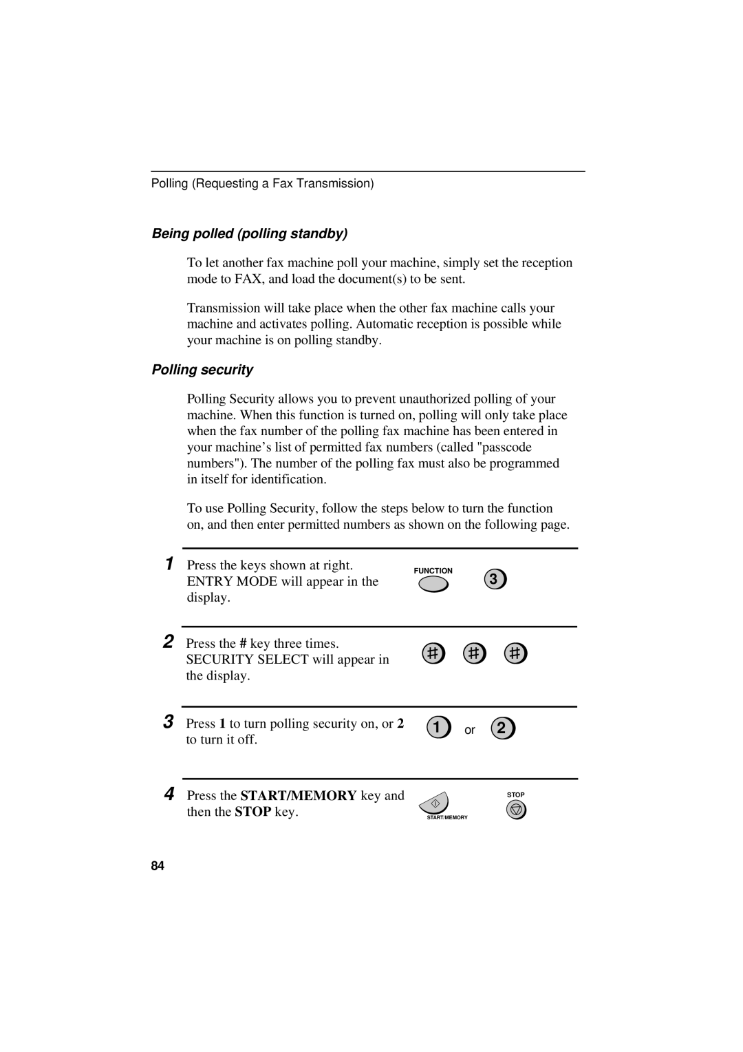 Sharp UX-300 operation manual Being polled polling standby, Polling security 