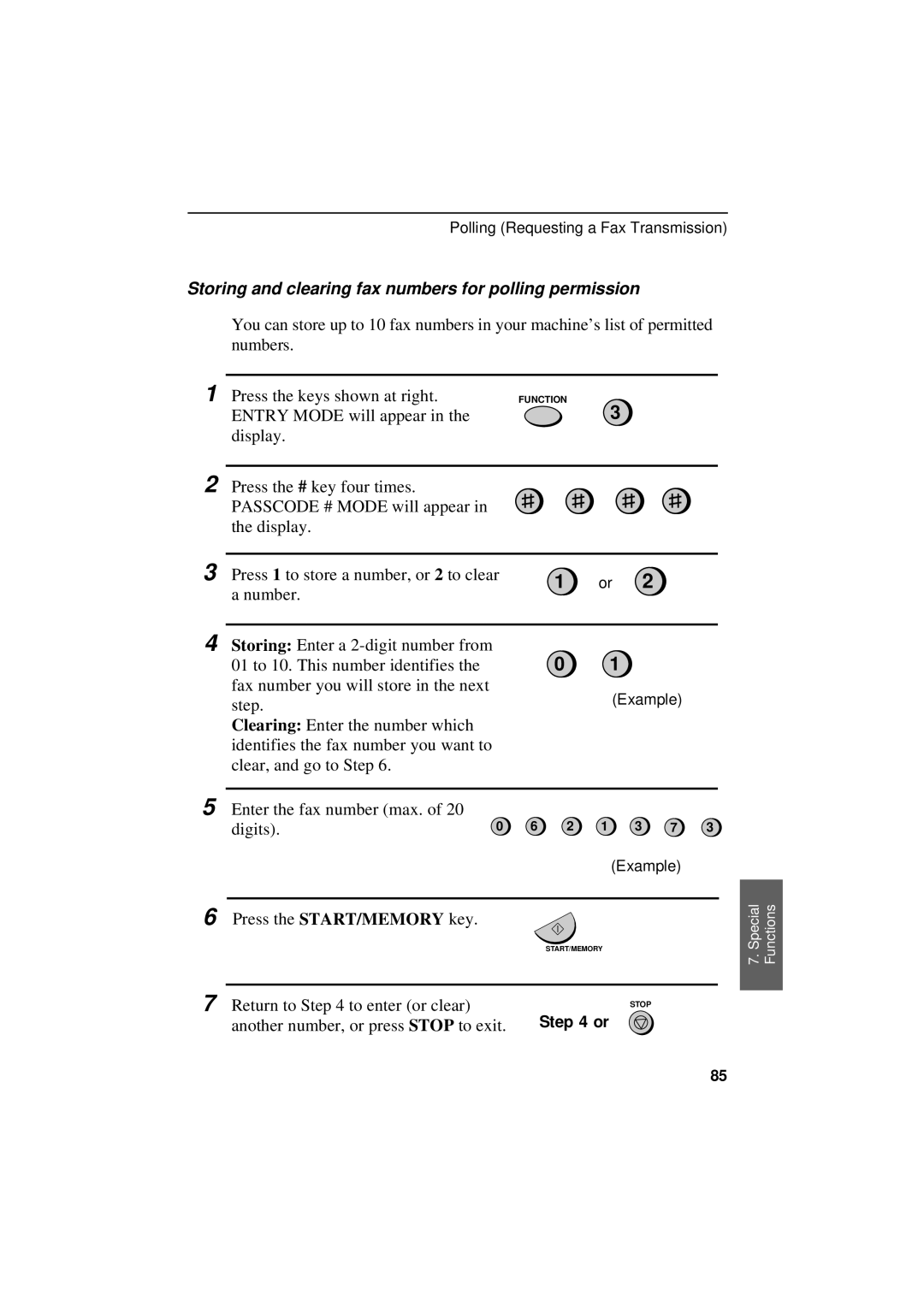 Sharp UX-300 operation manual Storing and clearing fax numbers for polling permission 