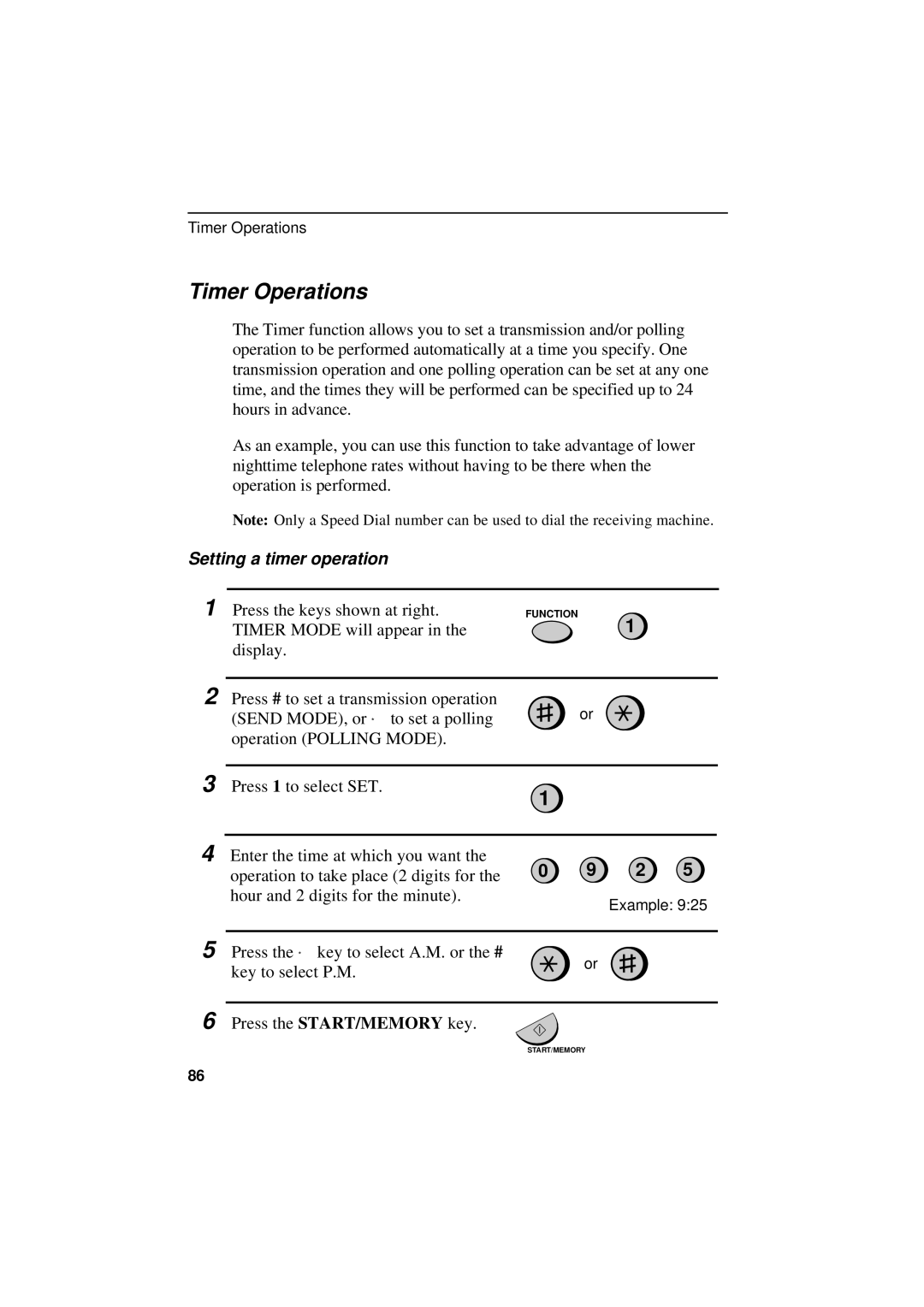 Sharp UX-300 operation manual Timer Operations, Setting a timer operation 