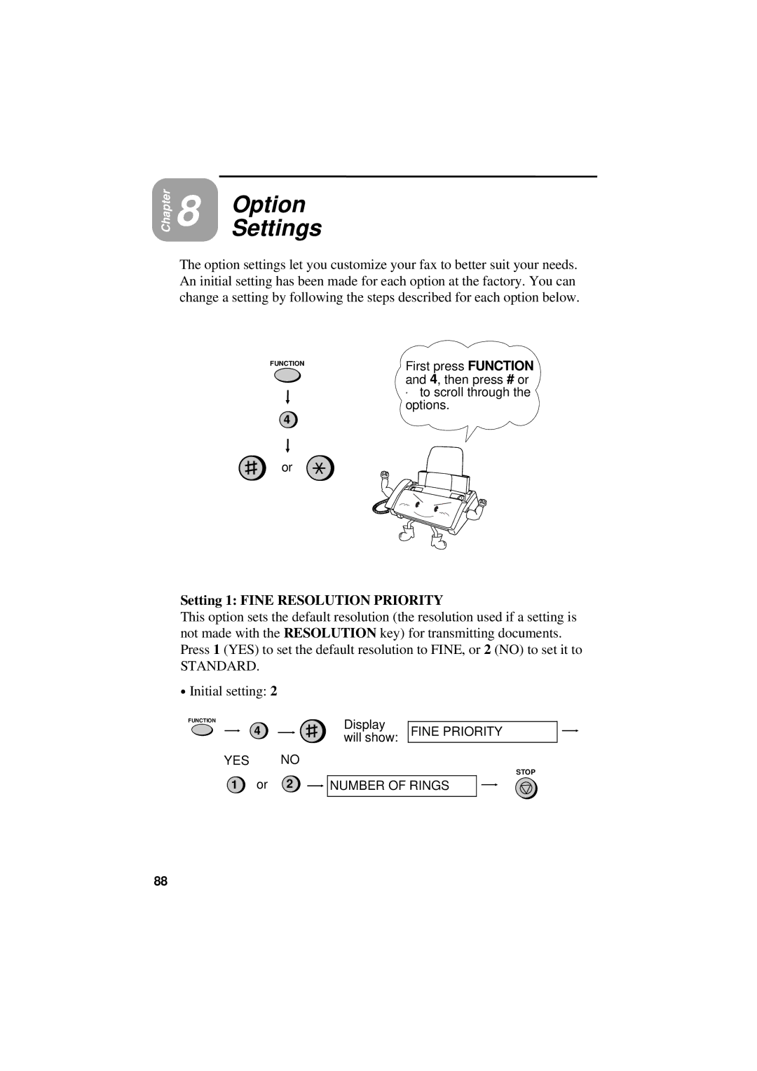 Sharp UX-300 operation manual Option Settings, Setting 1 Fine Resolution Priority 