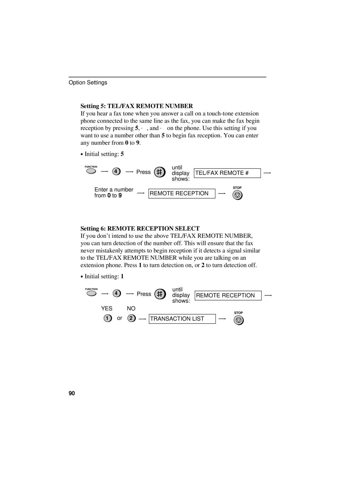 Sharp UX-300 operation manual Setting 5 TEL/FAX Remote Number, Setting 6 Remote Reception Select 