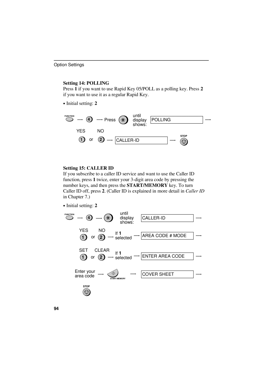 Sharp UX-300 operation manual Setting 14 Polling, Setting 15 Caller ID 