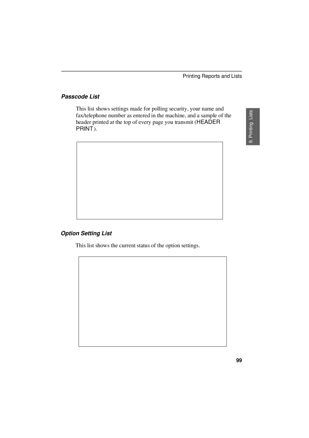 Sharp UX-305 operation manual Passcode List, Option Setting List 