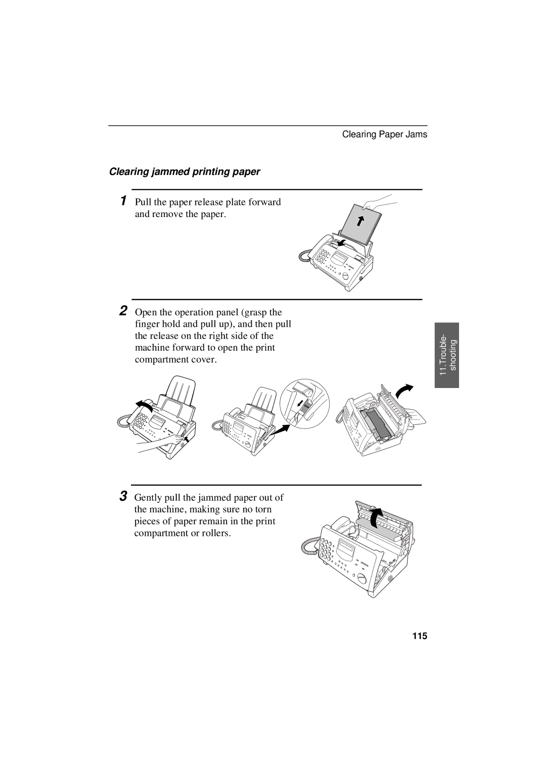 Sharp UX-305 operation manual Clearing jammed printing paper 