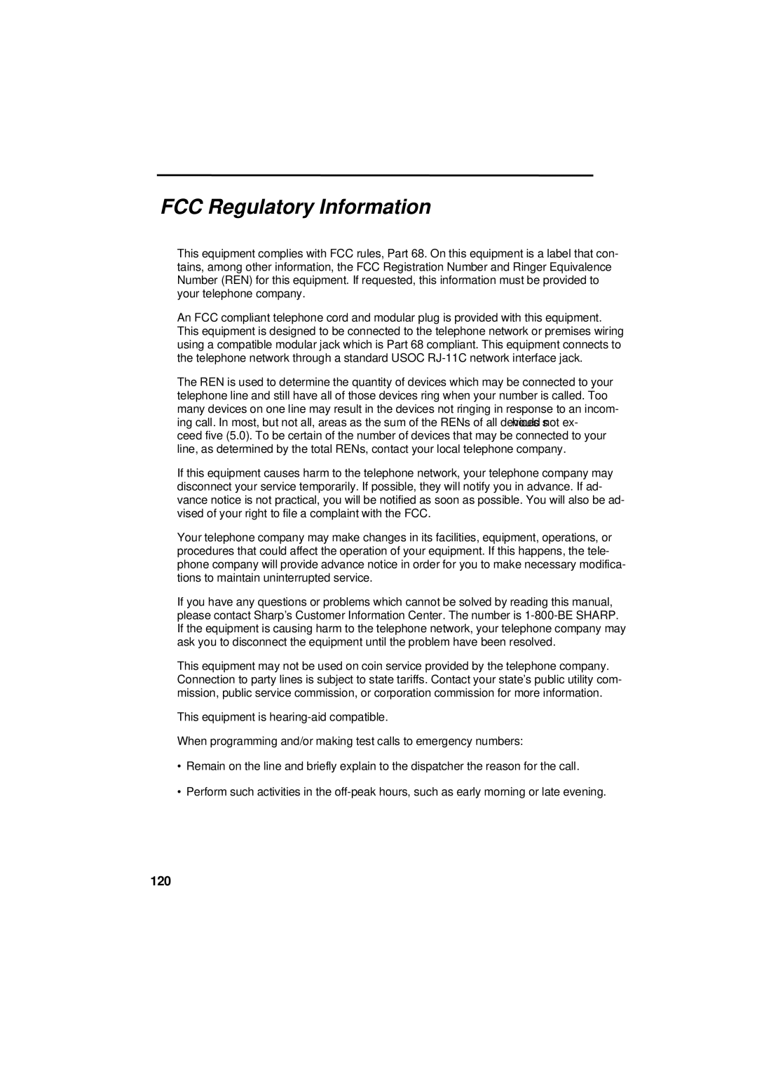 Sharp UX-305 operation manual FCC Regulatory Information 