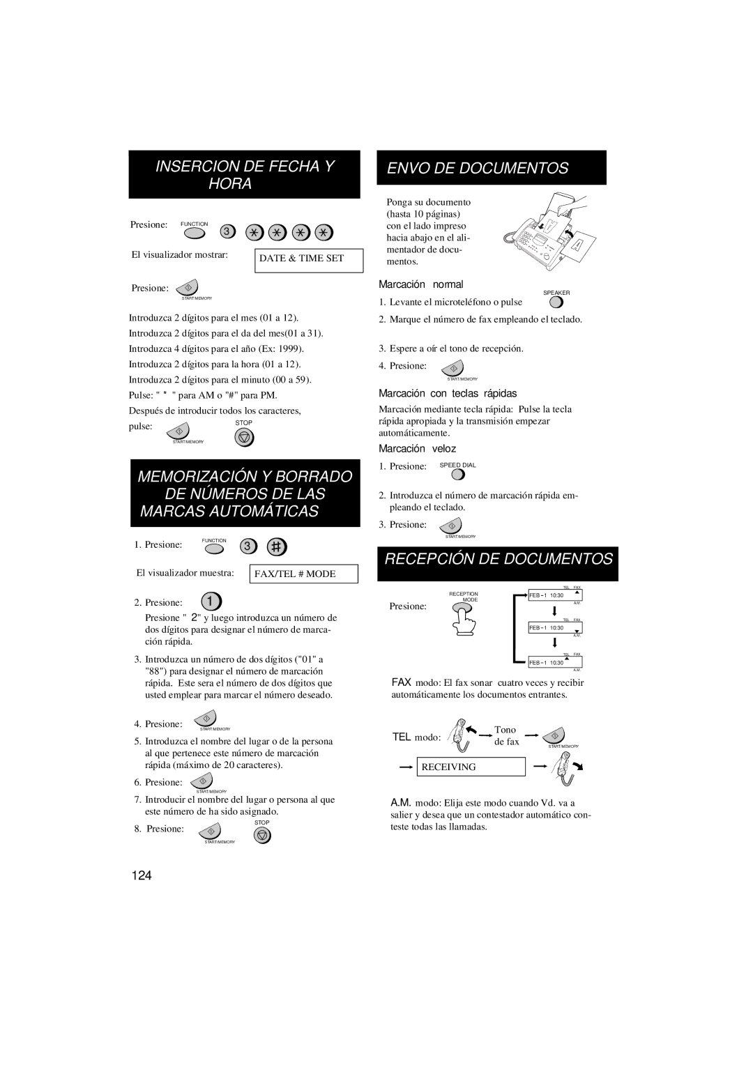 Sharp UX-305 operation manual Insercion DE Fecha Y Hora Envo DE Documentos 