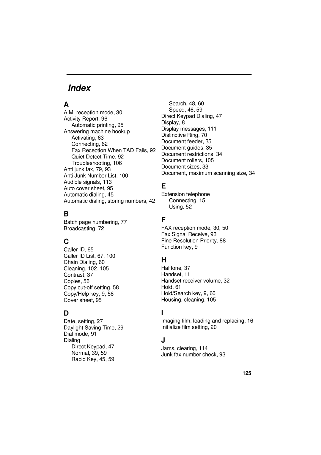 Sharp UX-305 operation manual Index 