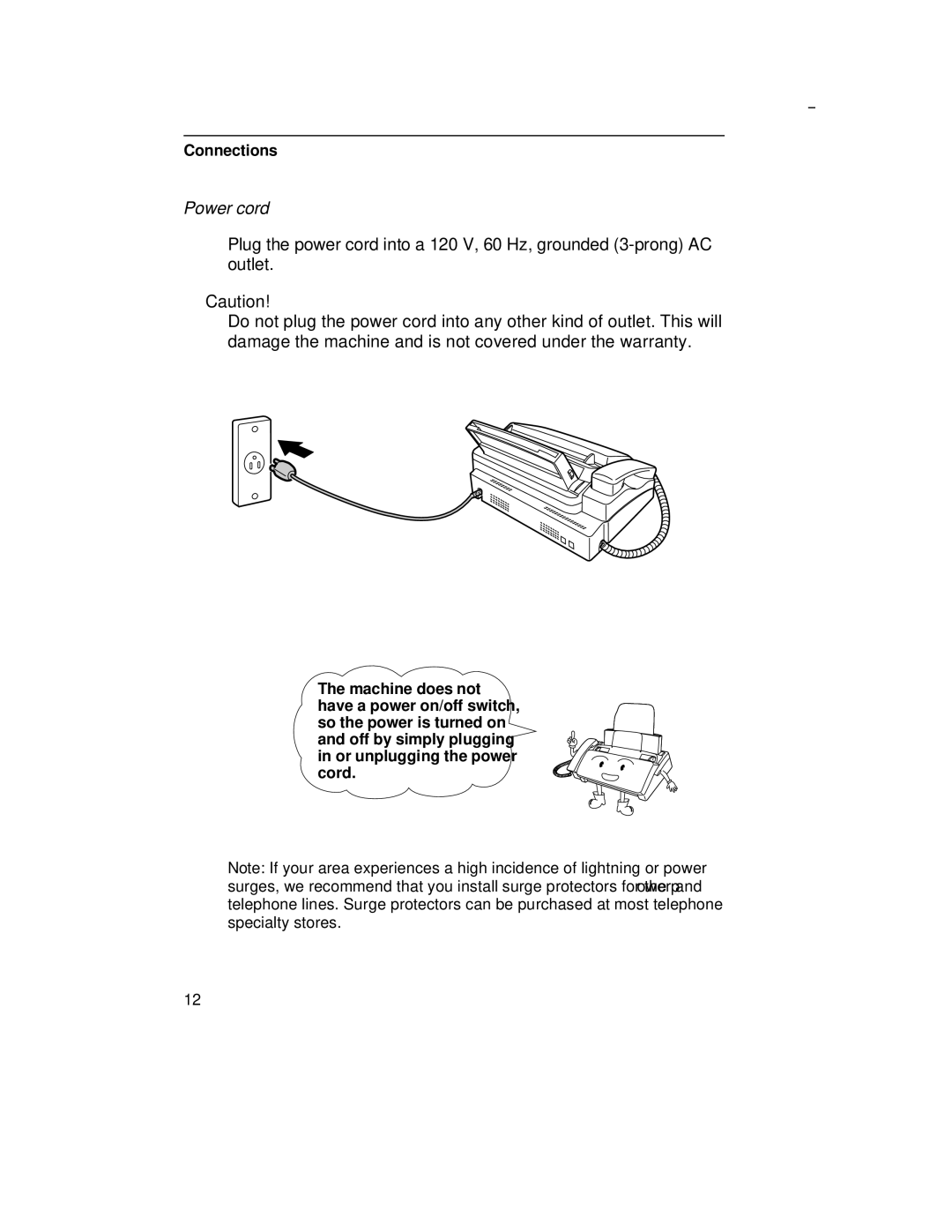 Sharp UX-305 operation manual Power cord 