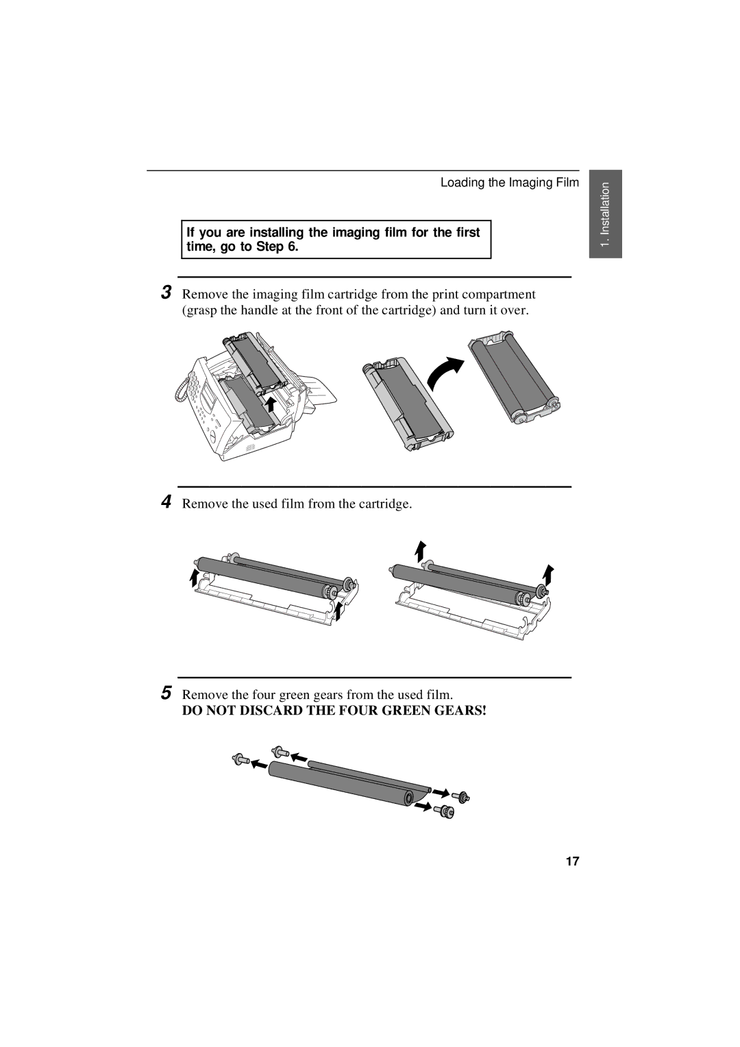 Sharp UX-305 operation manual Do not Discard the Four Green Gears 