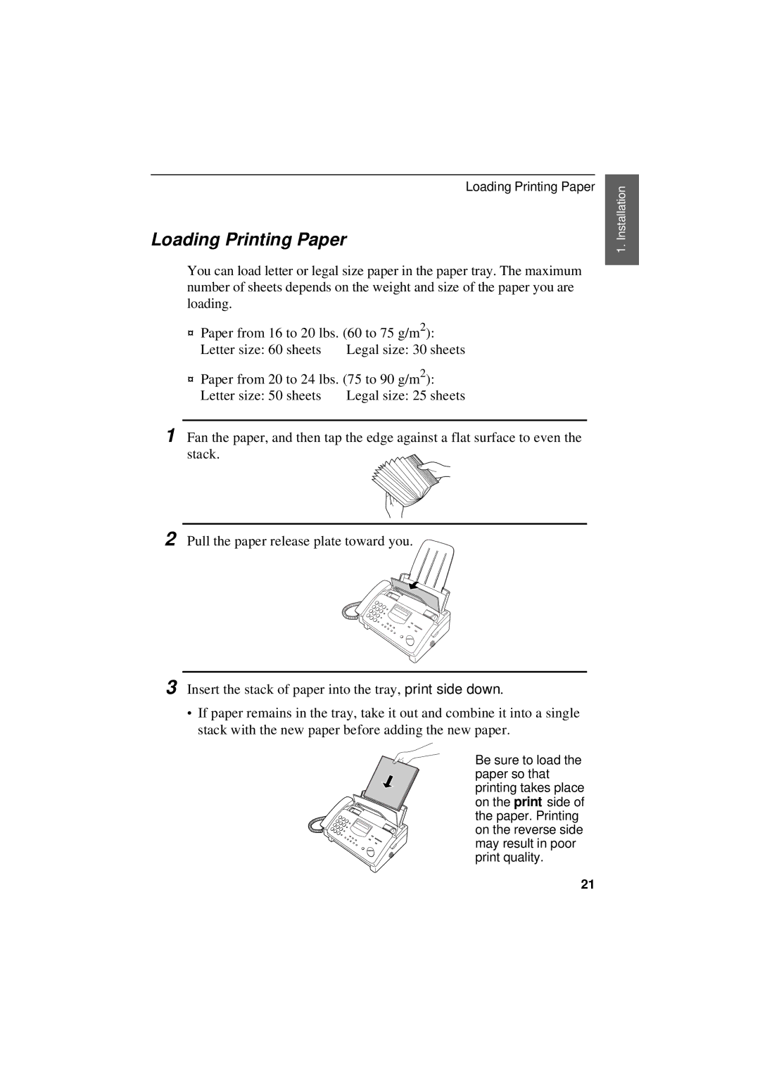 Sharp UX-305 operation manual Loading Printing Paper 